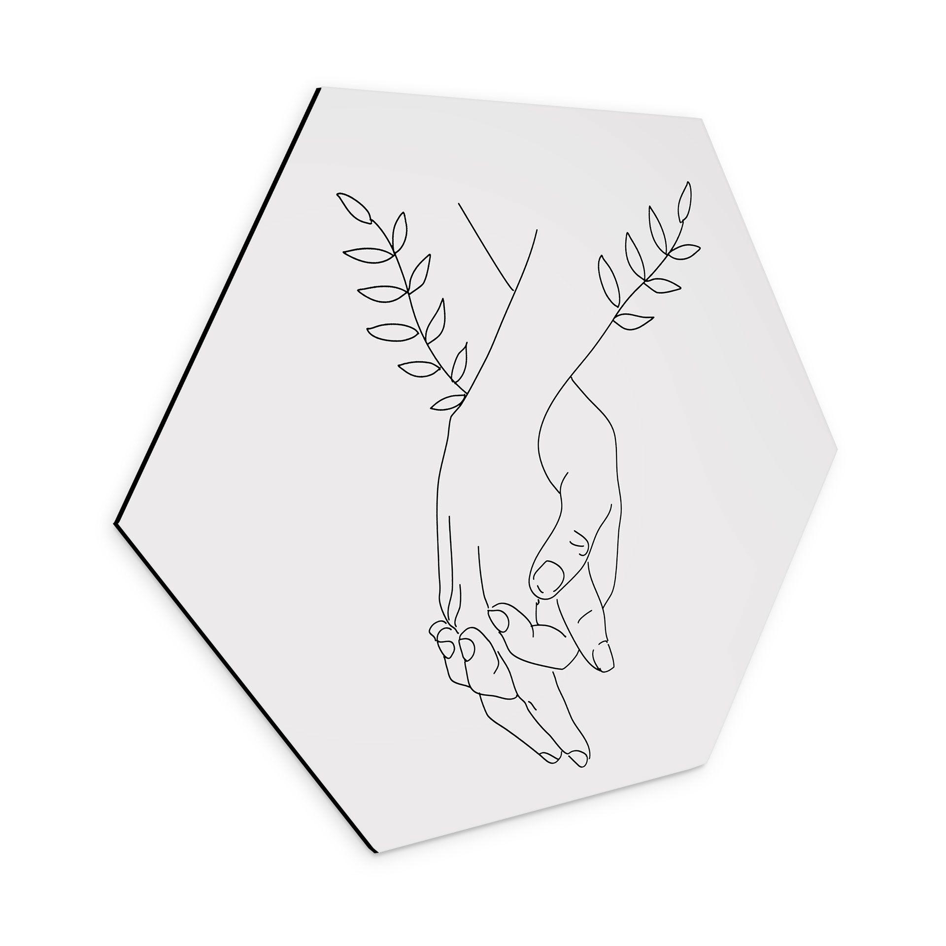 Hexagon Dibond Line Art - Elskende, der holder hinanden i hånden - Lizde