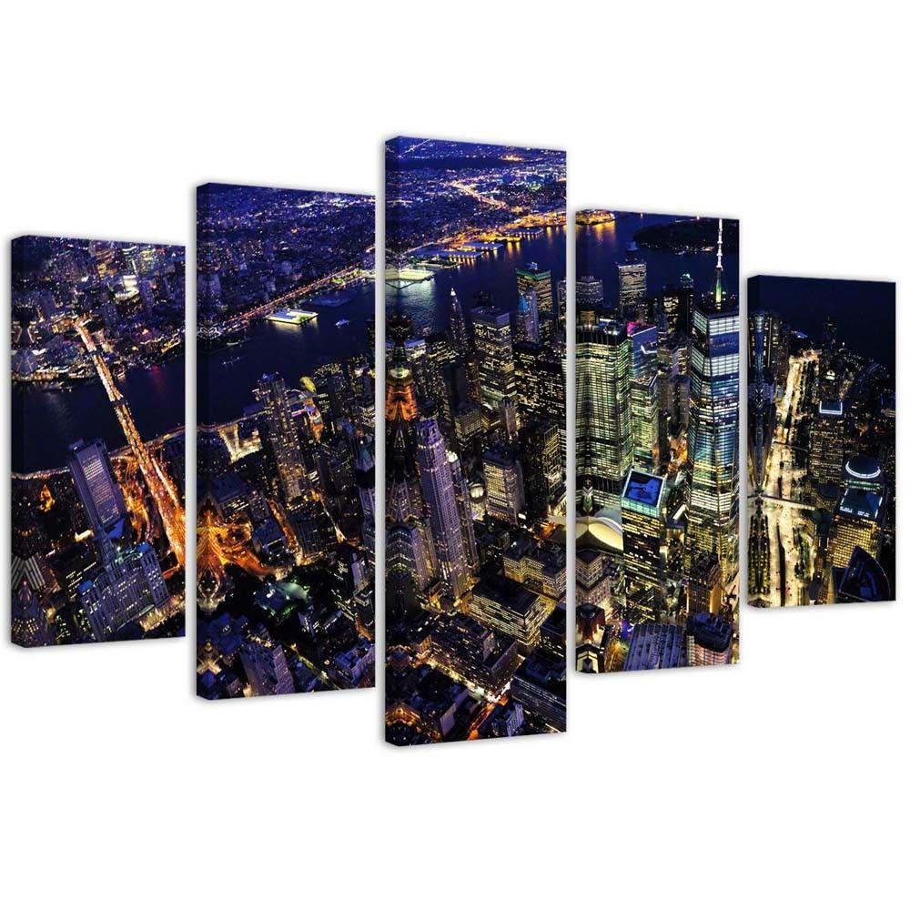 5 stykke lærredstryk, New York at Night City