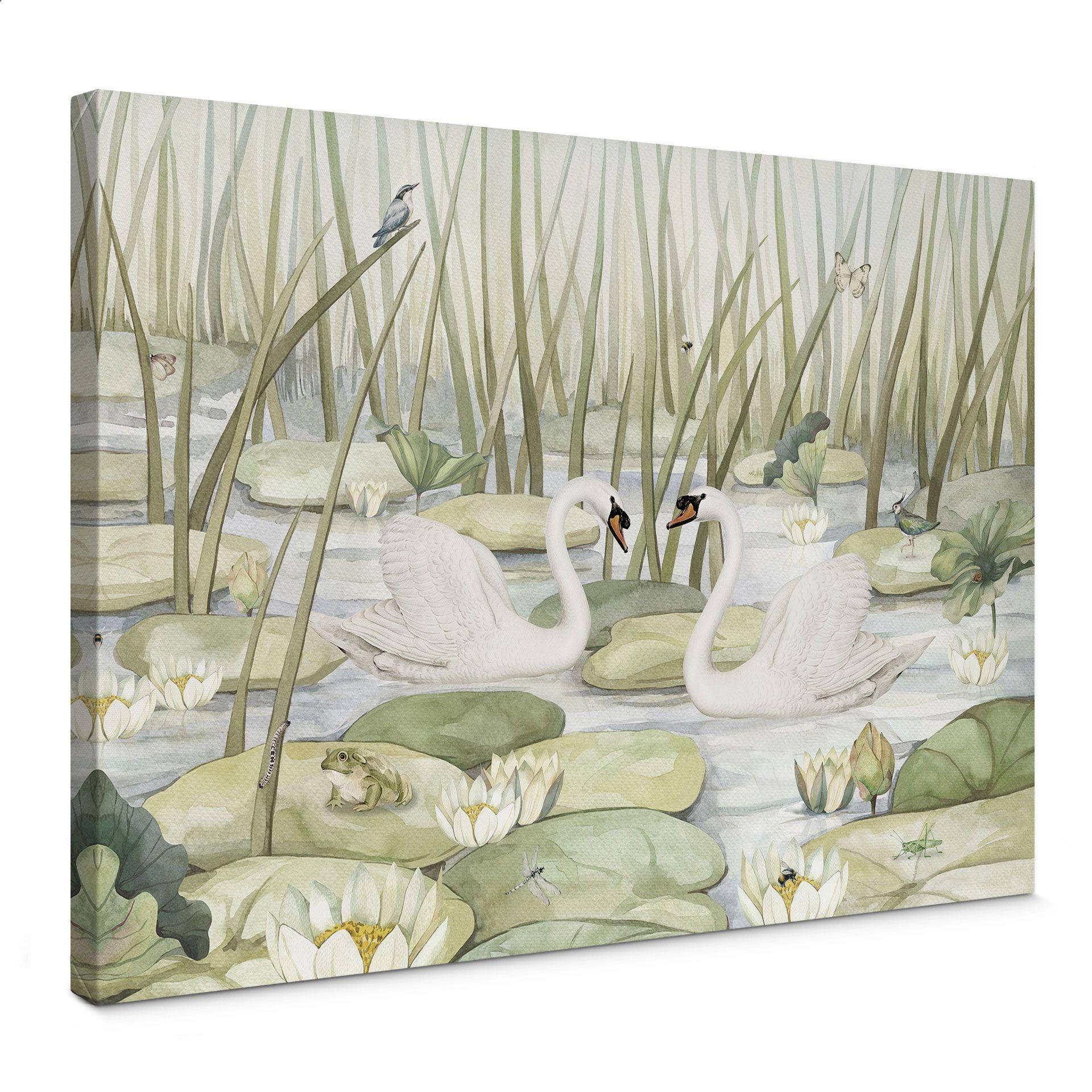 Lienzo Dos cisnes en un estanque - Kikki Belle