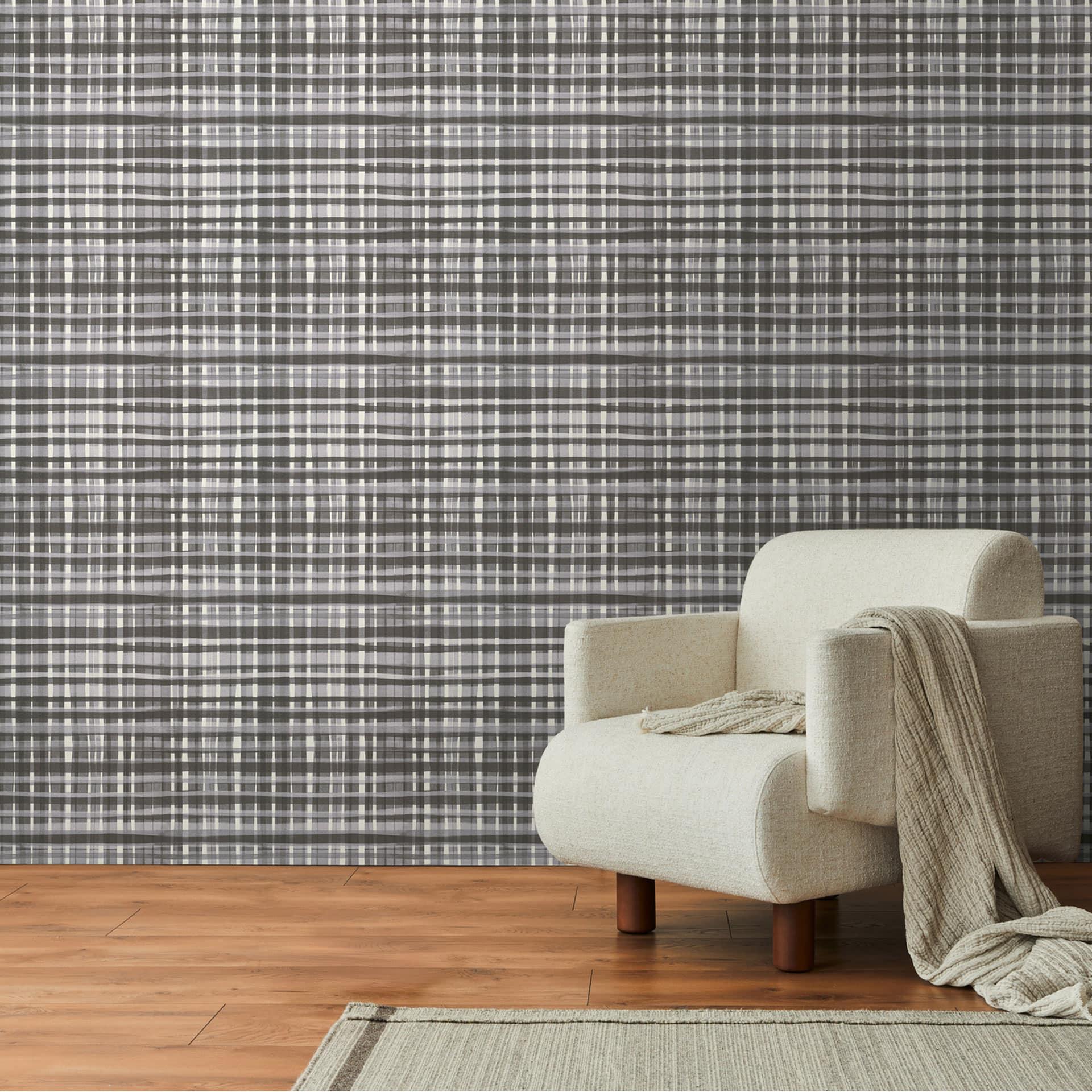 Papel pintado a cuadros gris blanco - Clásico a cuadros - Papel pintado no tejido - Moderno a cuadros