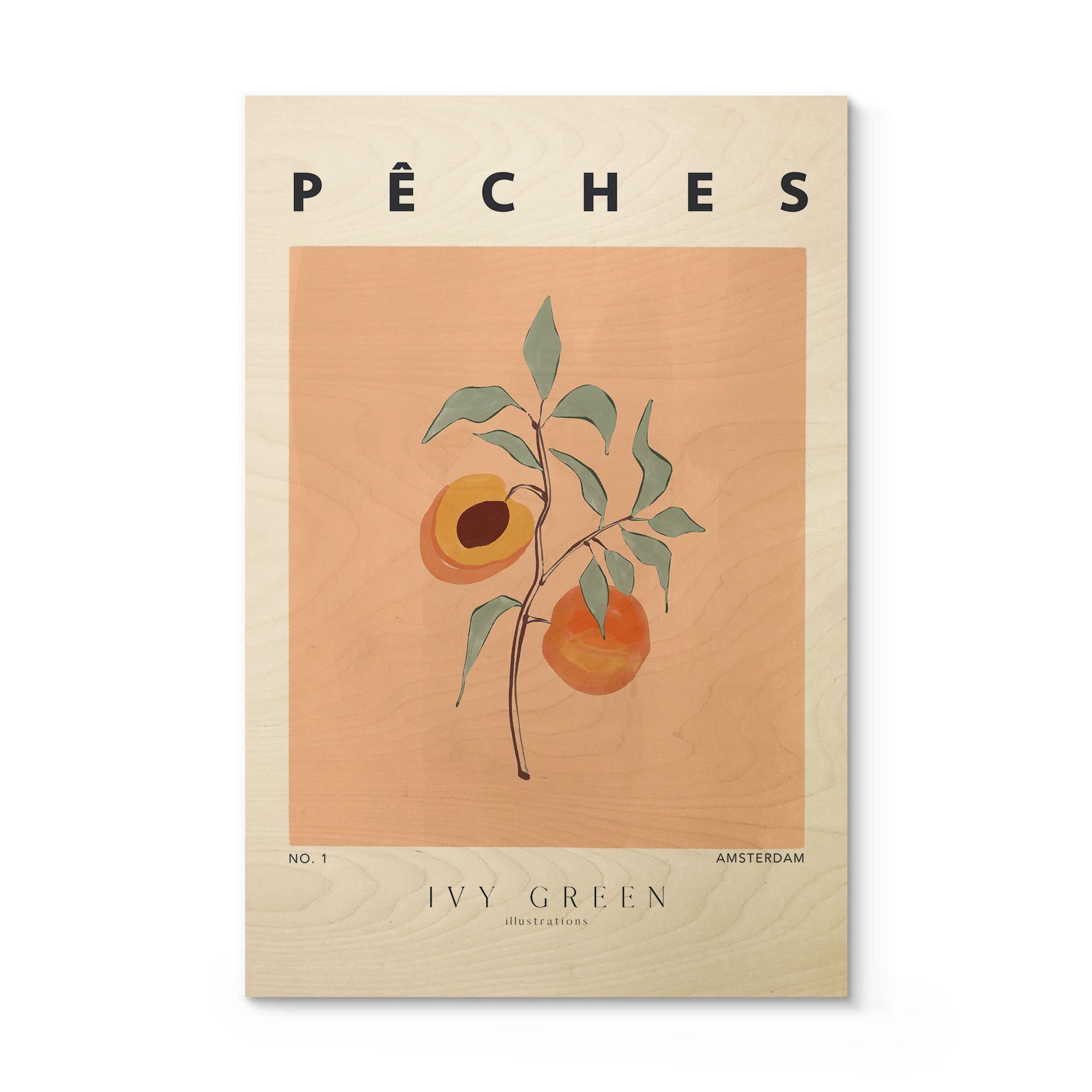 Træplakat Saftige ferskner - Ivy Green Illustration