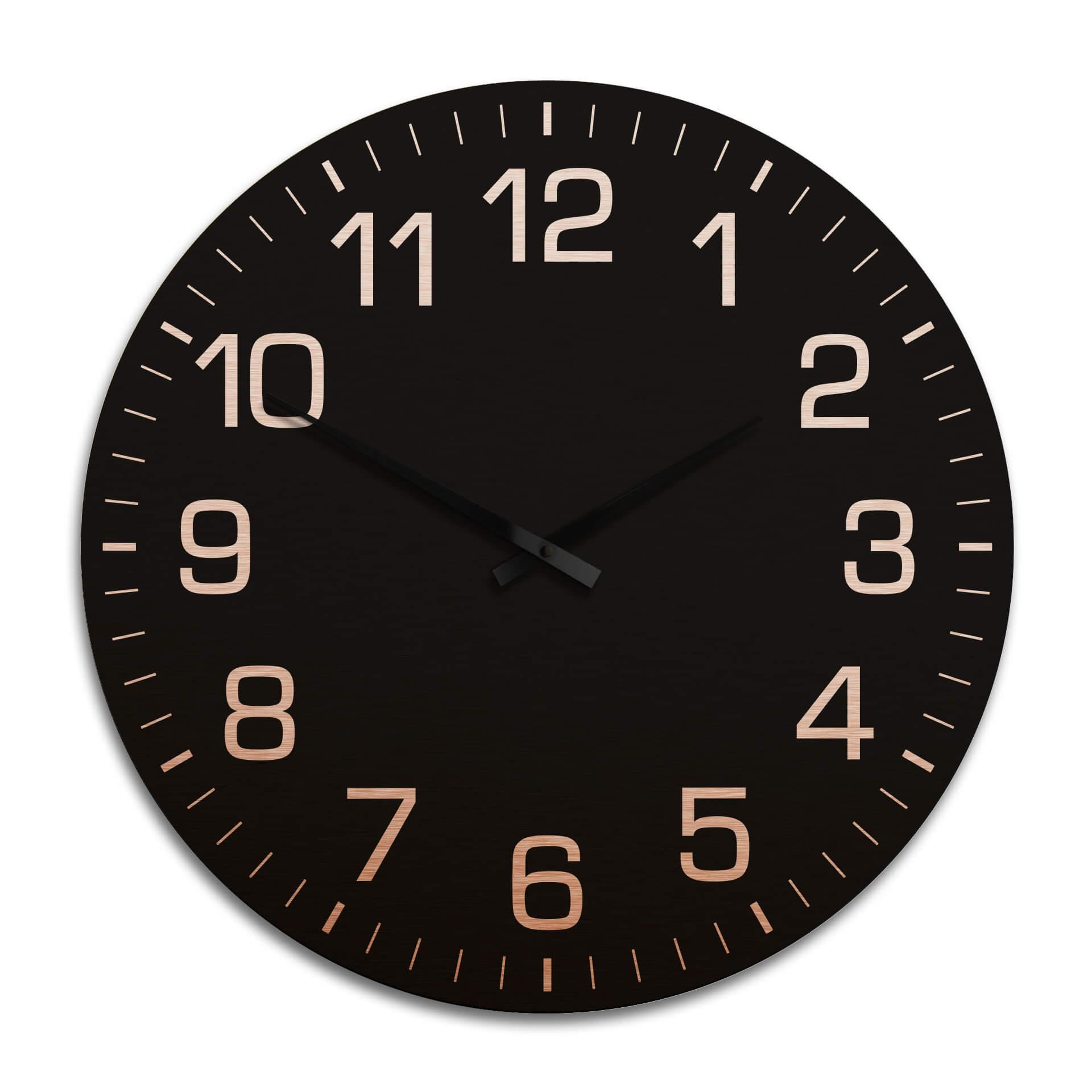 Horloge murale XXL en Alu-Dibond - Cuivrée - Classique noire avec minutes Ø 70 cm