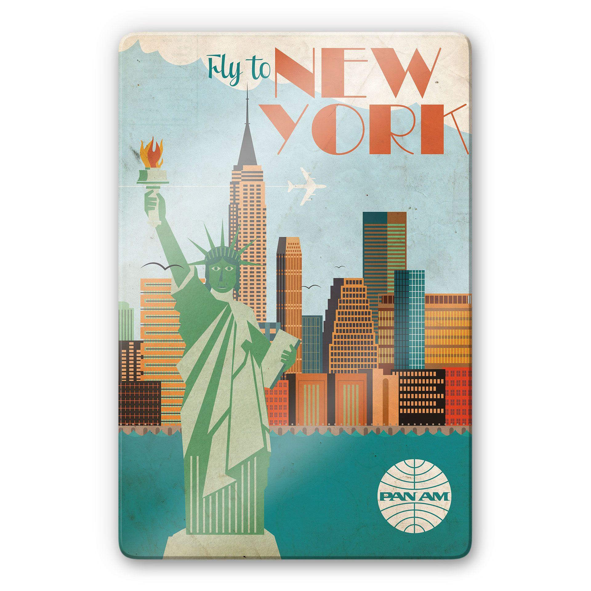 Glasschilderij PAN AM - Fly to New York