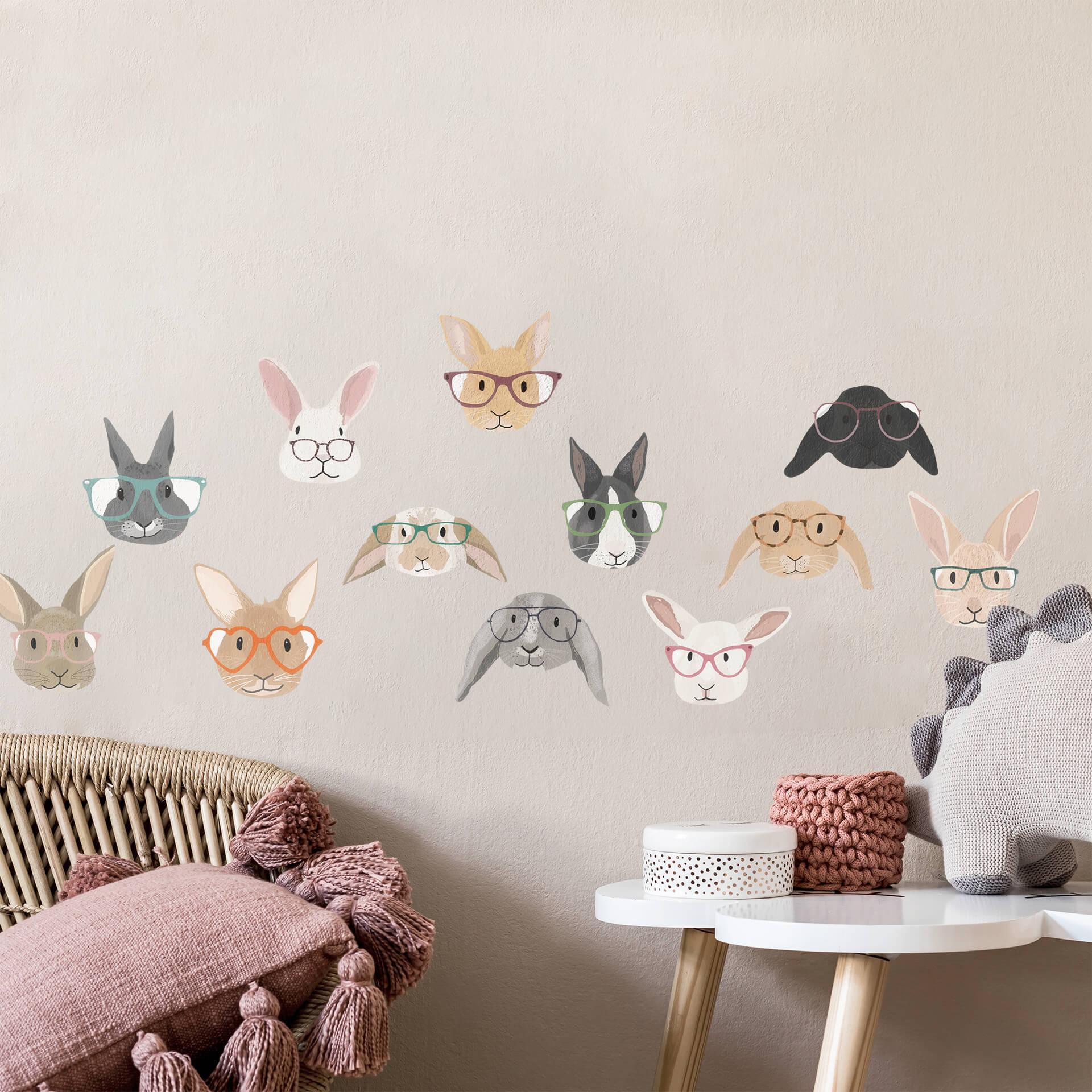Wallsticker Kaniner med briller - Melin (12 stk.)