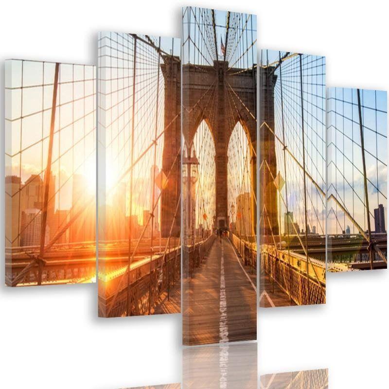5 stykke lærredstryk, Brooklyn Bridge New York