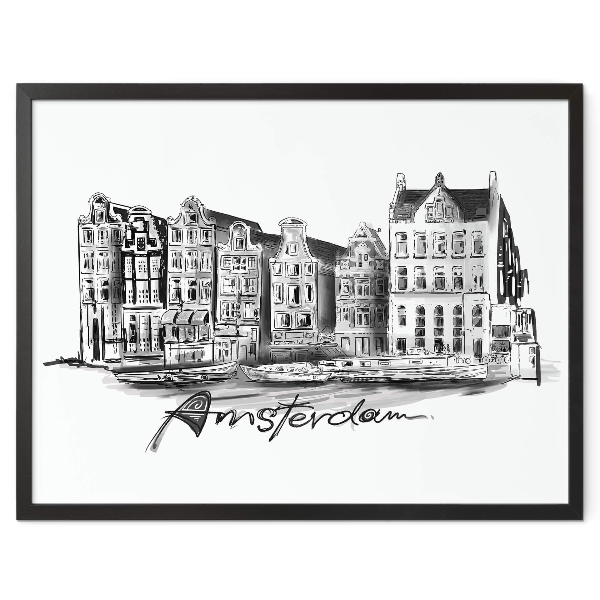 Póster Amsterdam - Blanco y negro - Love your City