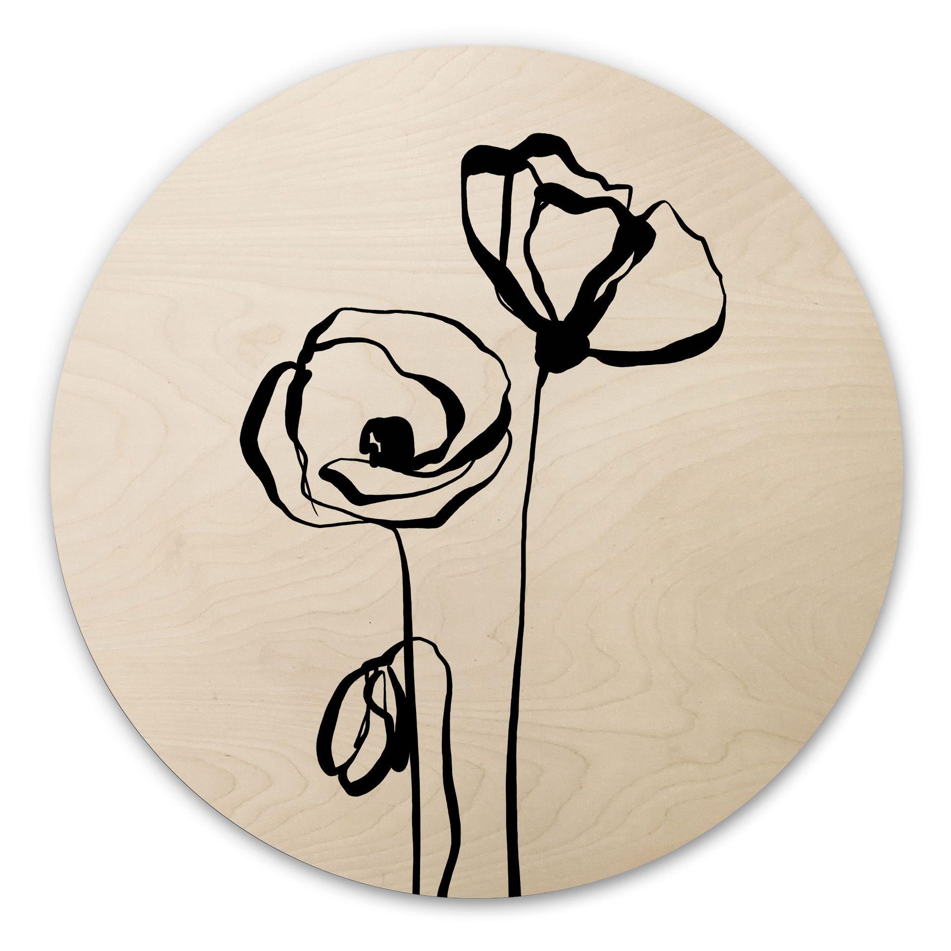 Cuadro de madera Line Art Dos Amapolas - Cats & Dotz - Redondo