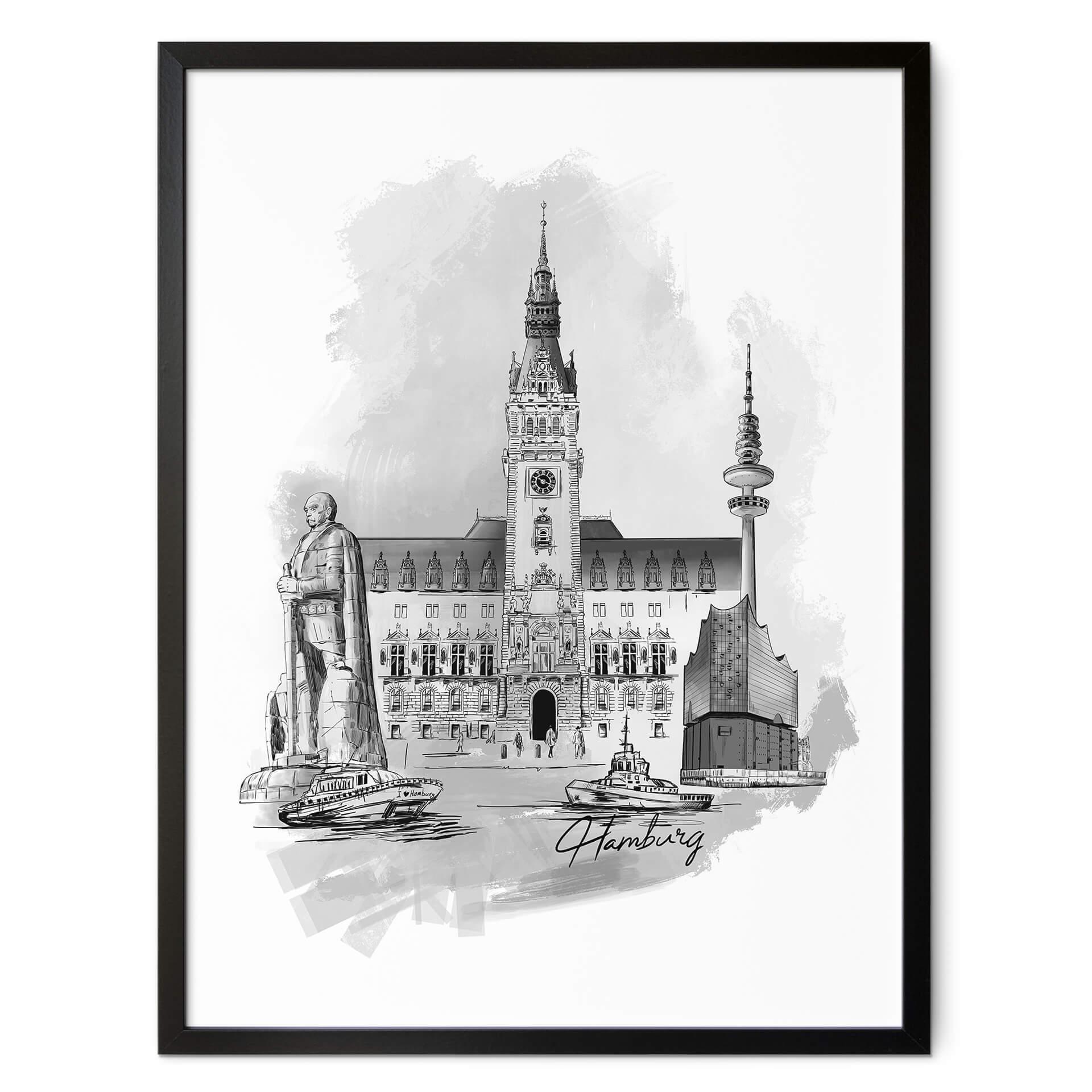 Póster Hamburgo - Blanco y negro - Love your City