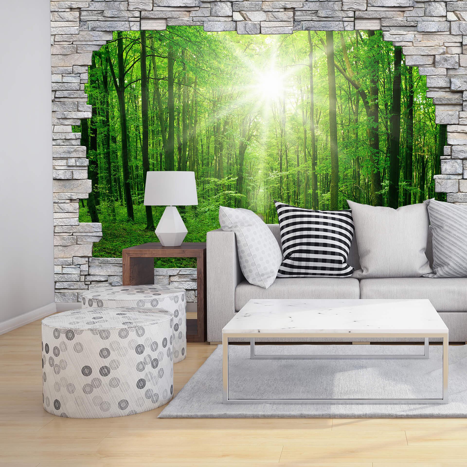 Fototapet - 3D Skov og mur