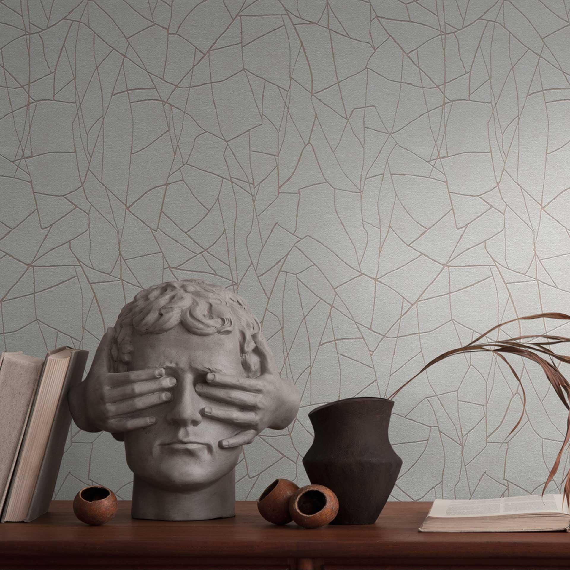 Papel pintado de muestra abstracto en beige blanco - Papel pintado no tejido moderno con motivo de líneas