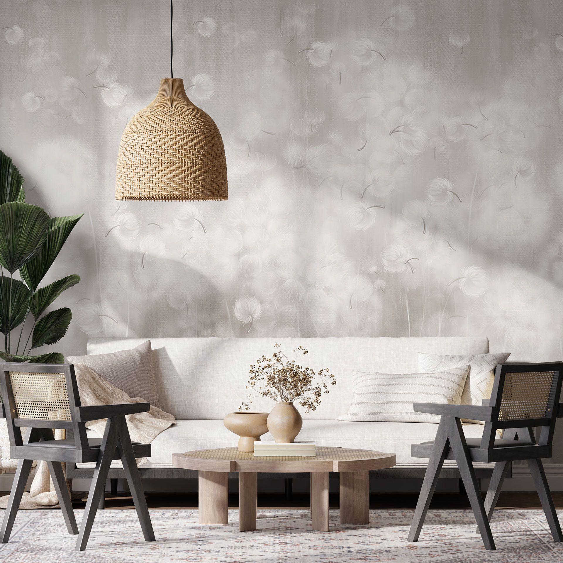 Bloemen behang Fotobehang paardenbloemen droom in beige - Ms Tiff