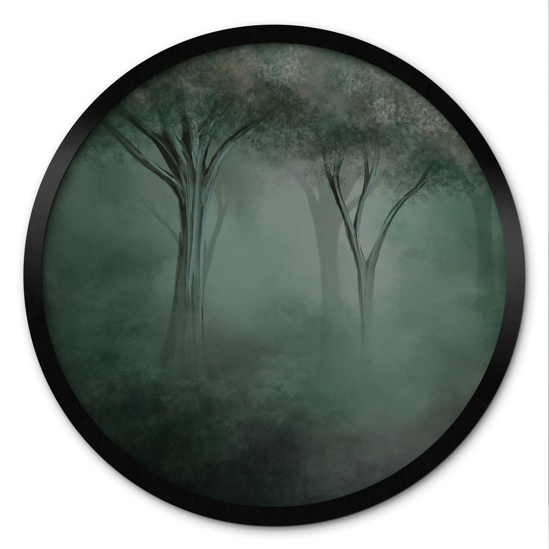 Poster Bosmagie in de ochtendnevel Groen - Ms Tiff - Rond