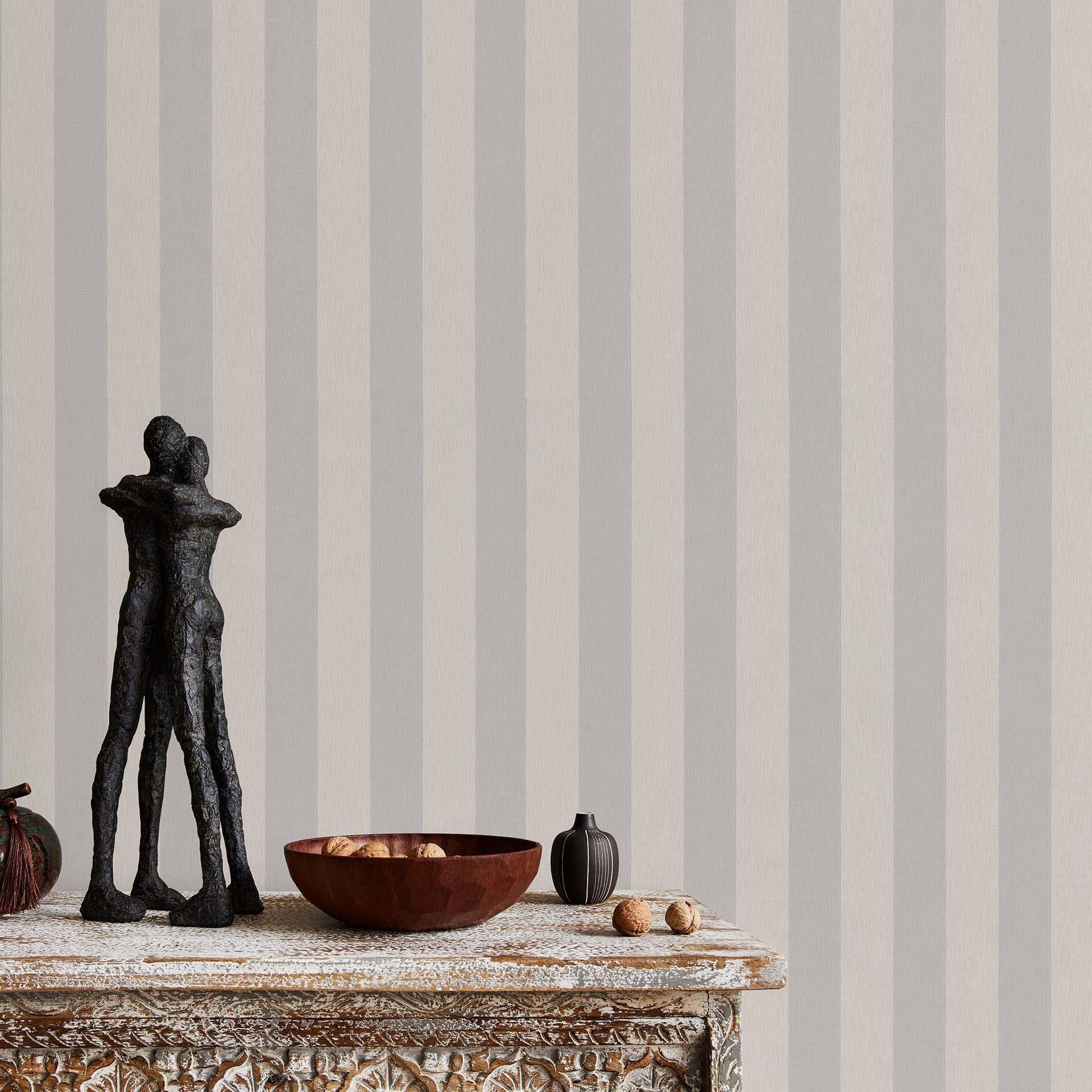 Papel pintado de rayas, papel pintado no tejido Erismann Versailles topo, plata