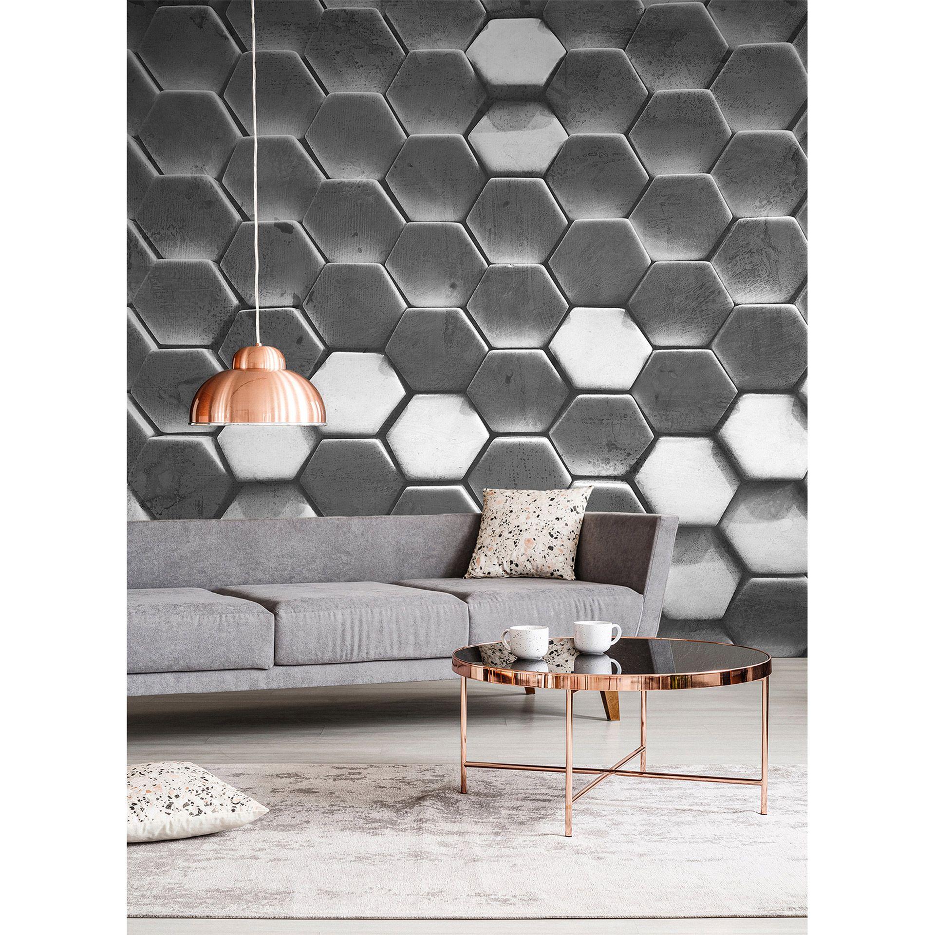 non-woven tapet Designwalls i grå og hvid non-woven tapet HexagonSurface 