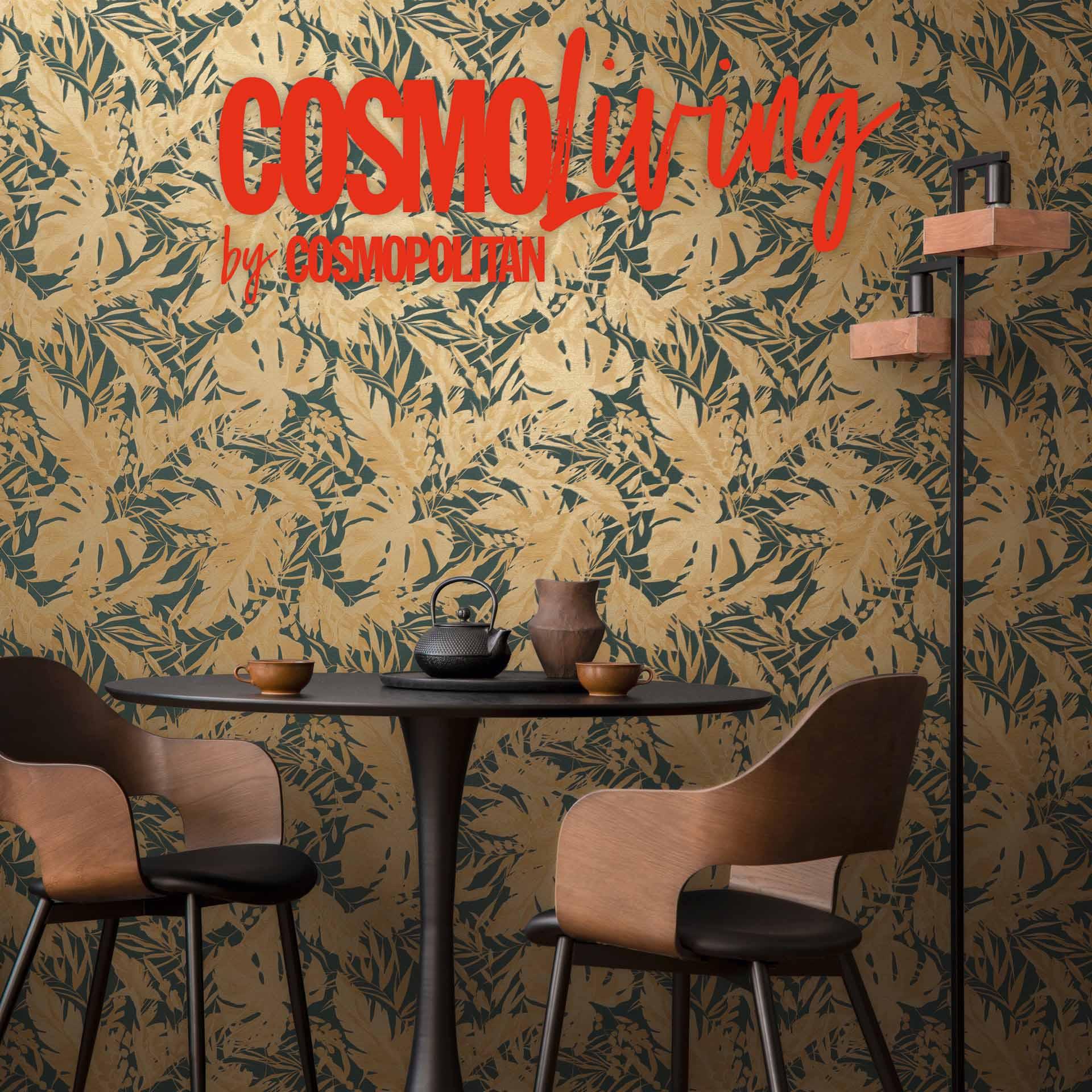 COSMOPOLITAN tapet junglelook petrol guld beige - Ikke-vævet designertapet