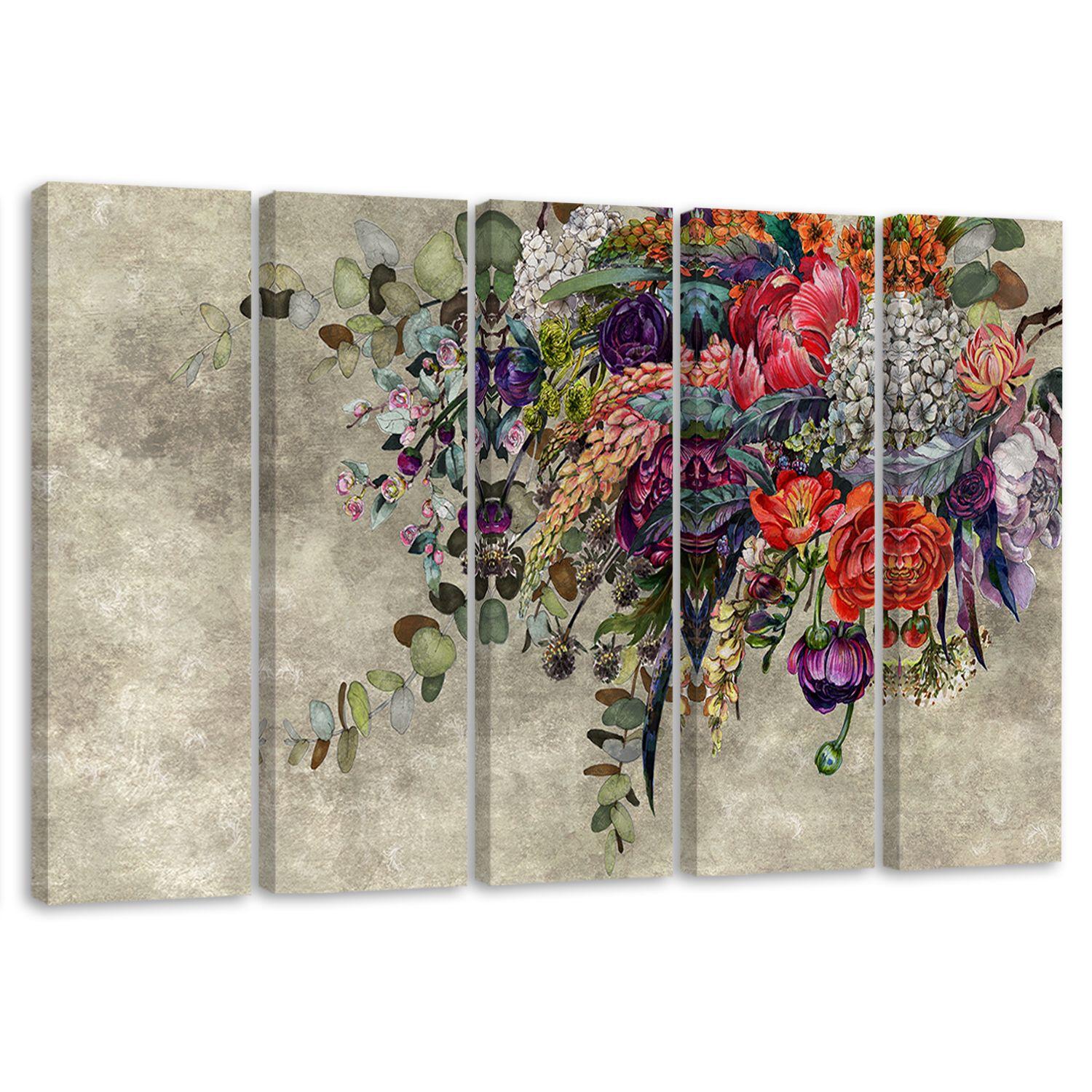 Lærred print 5 styk, buket blomster