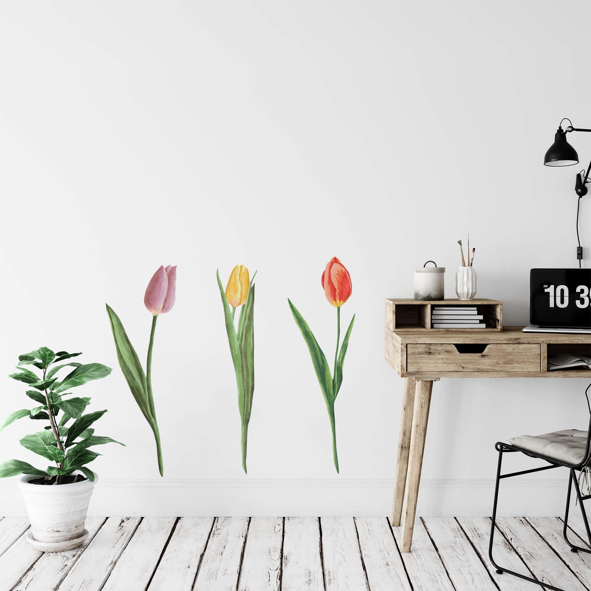 Muursticker Tulpen Trio Aquarel