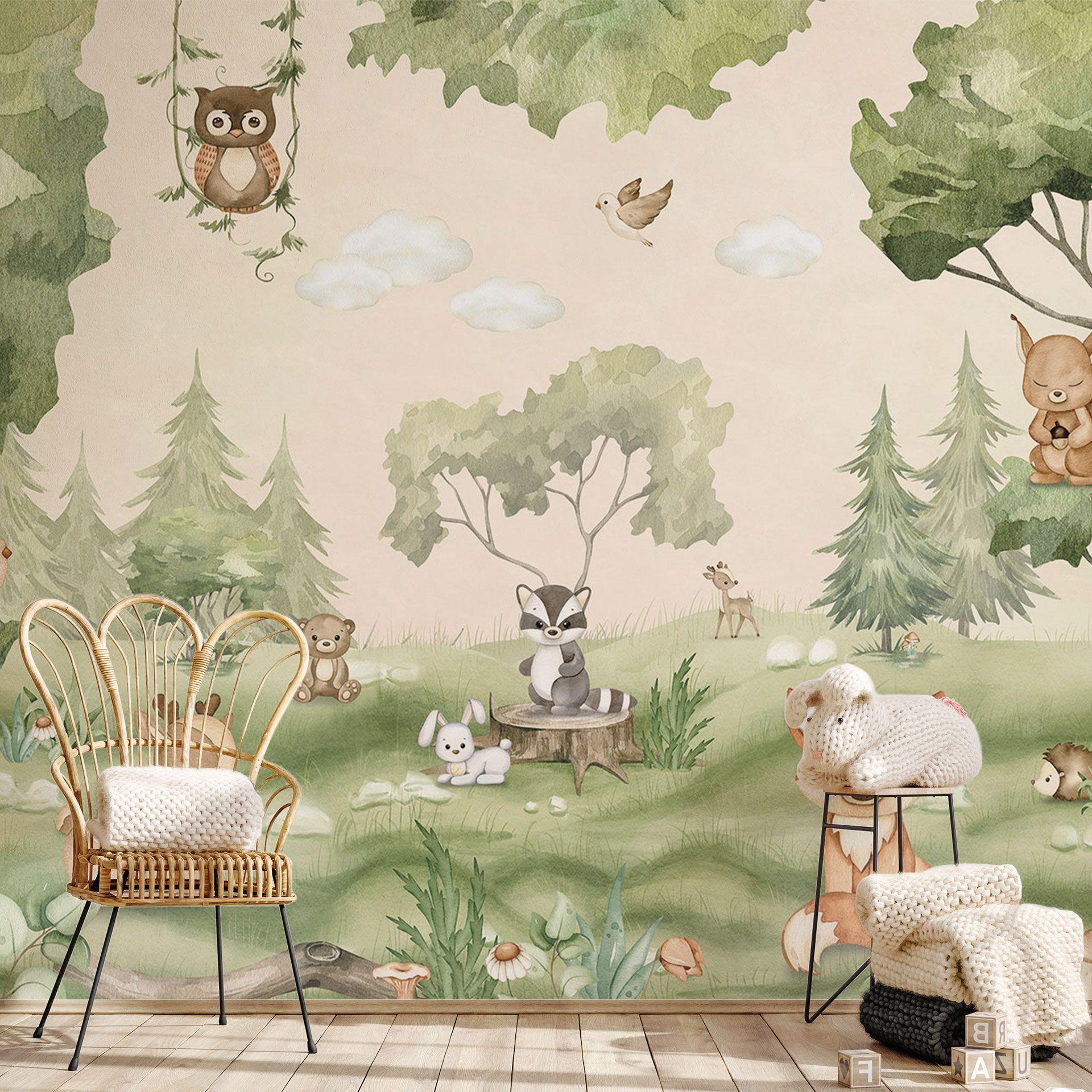 Fotomural para habitaciones infantiles - Animales lindos en el corazón del bosque - Oliver Robins