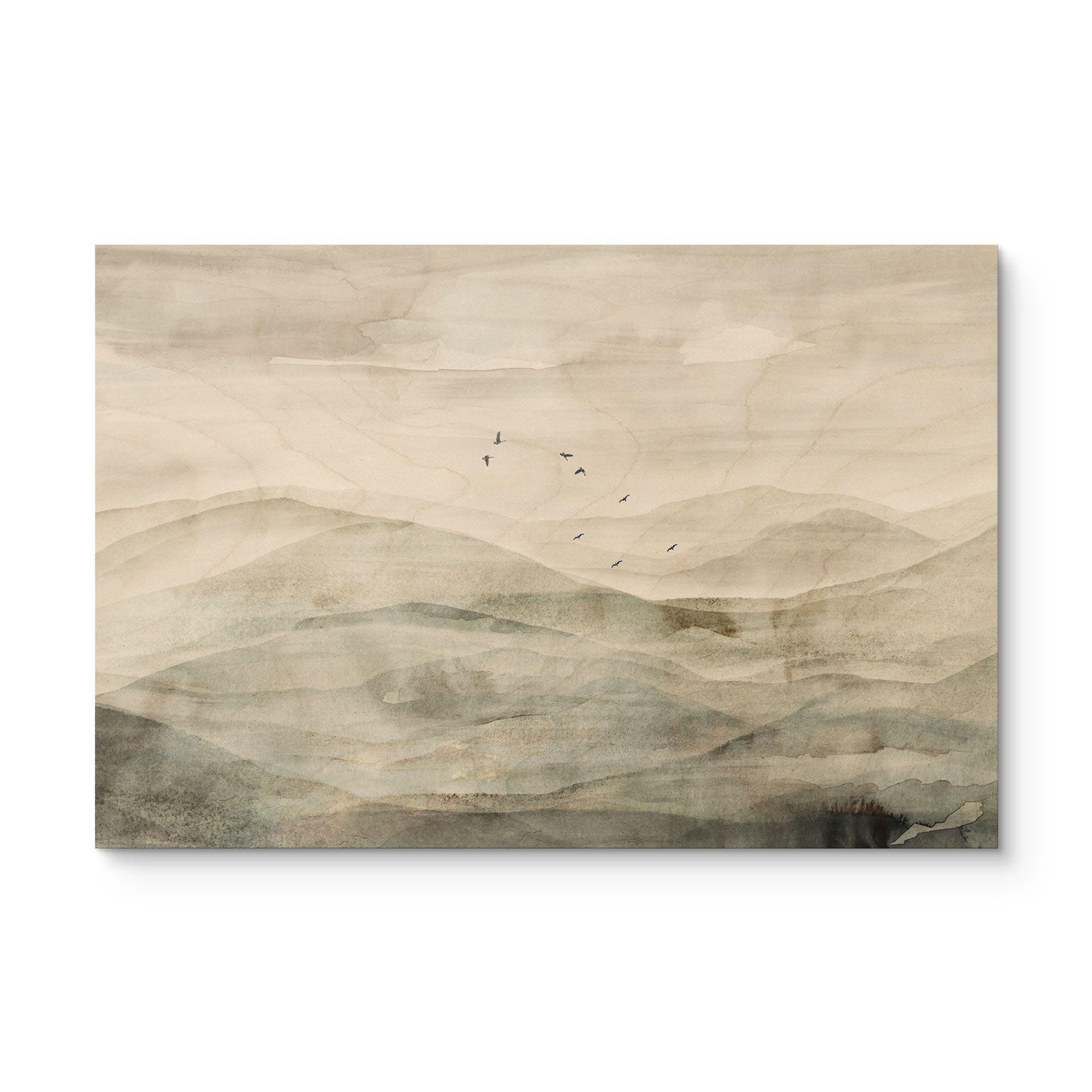 Houten Wanddecoratie Mistig berglandschap aquarel - Ms Tiff