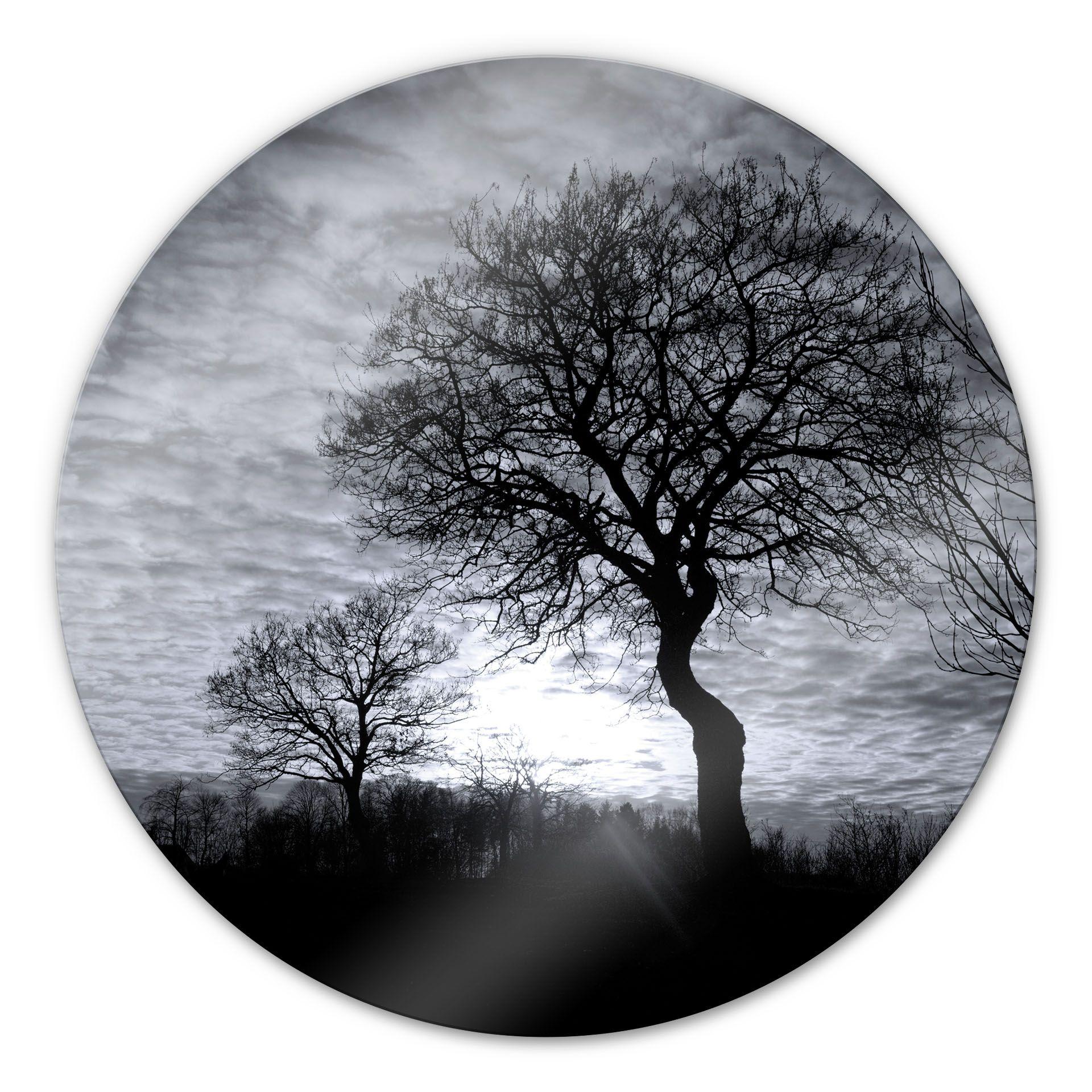 Tableau en verre - Coucher du soleil en noir et blanc - rond