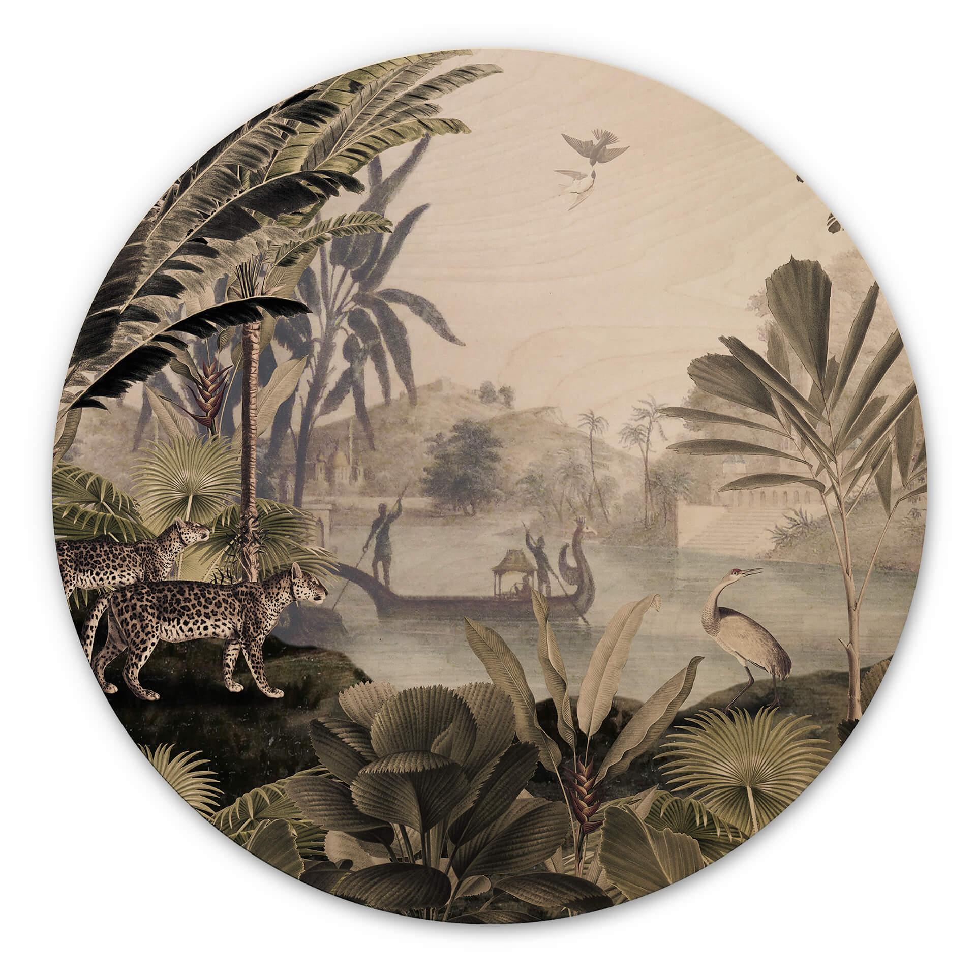 Cuadro de madera Sir Edward - Paisaje con leopardos - Redondo