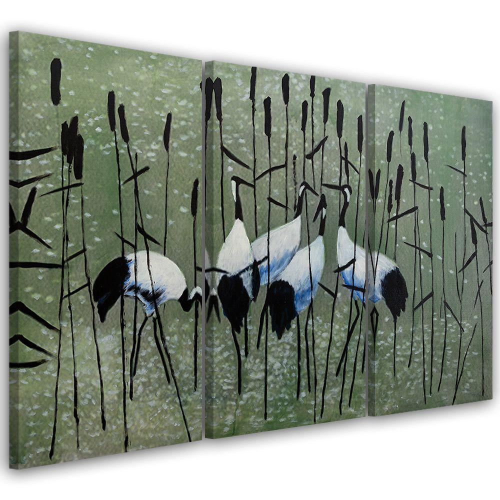 3 stykke lærredsprint, Cranes Birds Water Nature