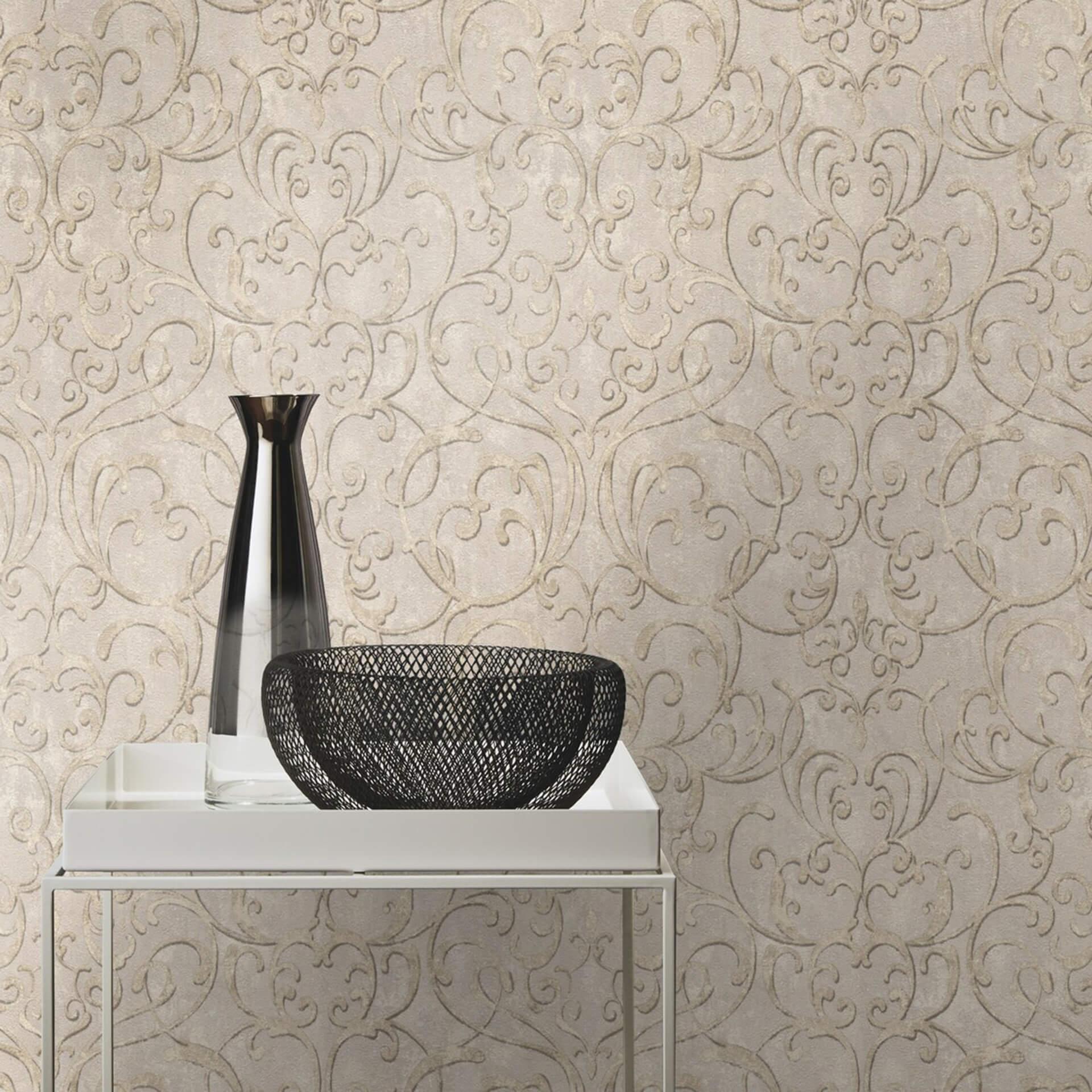 Rasch Vliesbehang - Patroonhang Wechsel II taupe