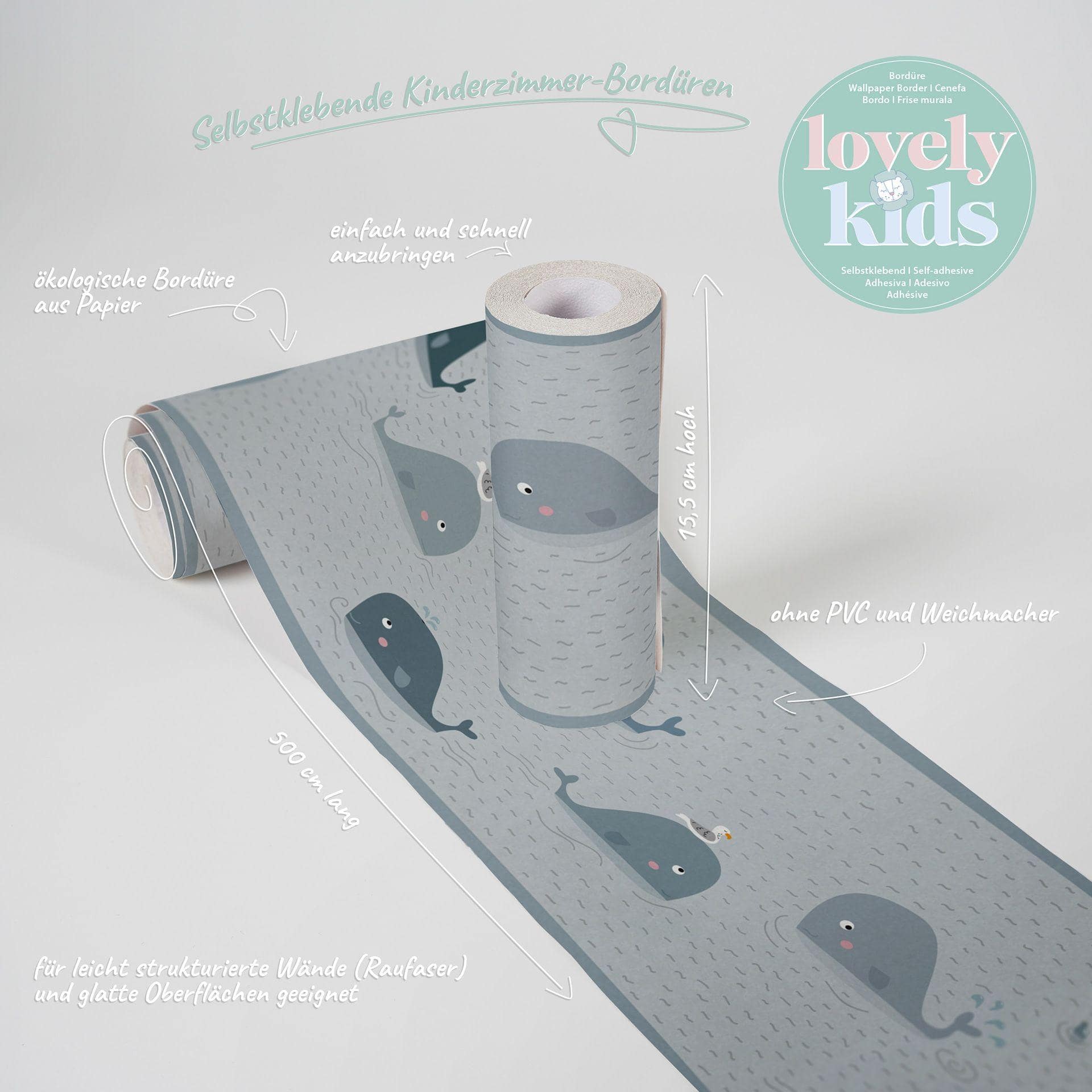 A.S. Création Lovely Kids Frise autocollante enfant - Gris