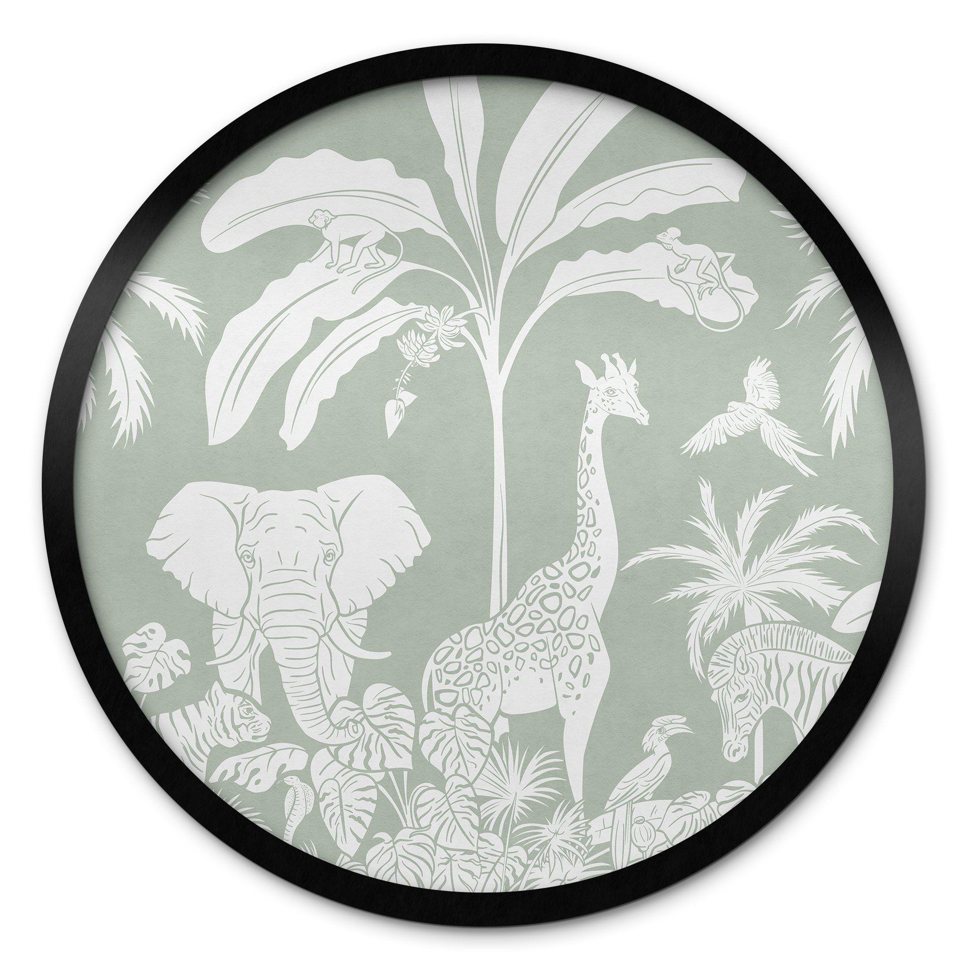 Póster animales de la jungla en verde tropical - Kikki Belle - Redondo