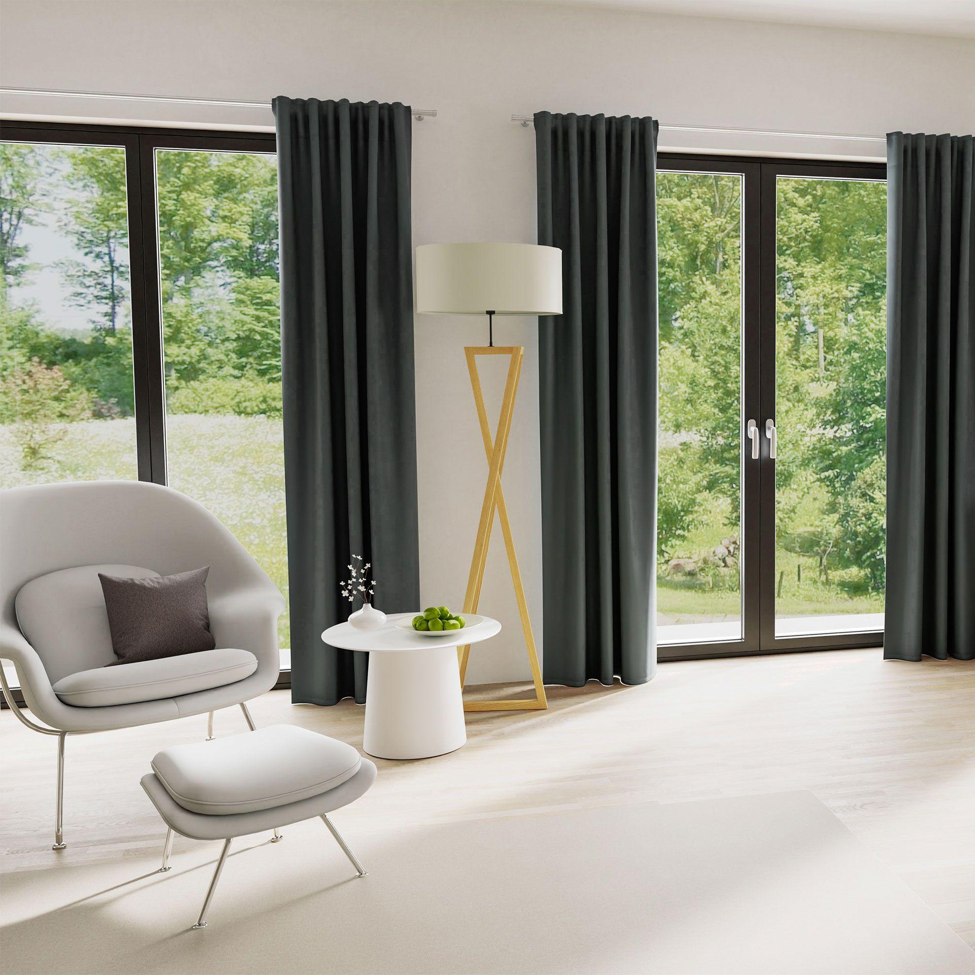 Homing Samtvorhang mit verdeckten Schlaufen Velia grau -  2,45 x 1,4 m