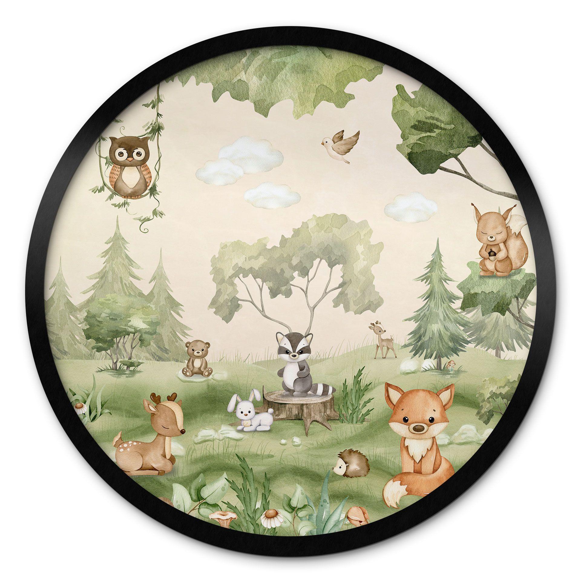 Póster Animales simpáticos en el corazón del bosque | Habitación infantil - Oliver Robins - Redondo
