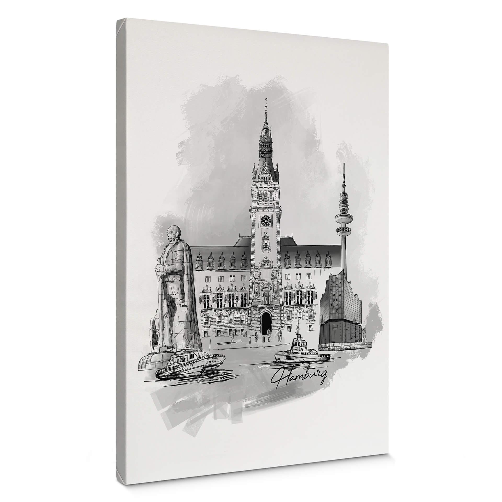Lienzo Hamburgo - Blanco y negro - Love your City
