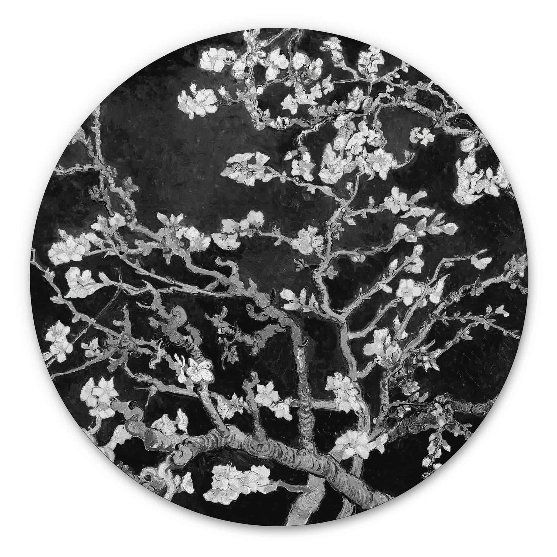 Wandcirkel van Gogh - Amandelbloesem zwart-wit