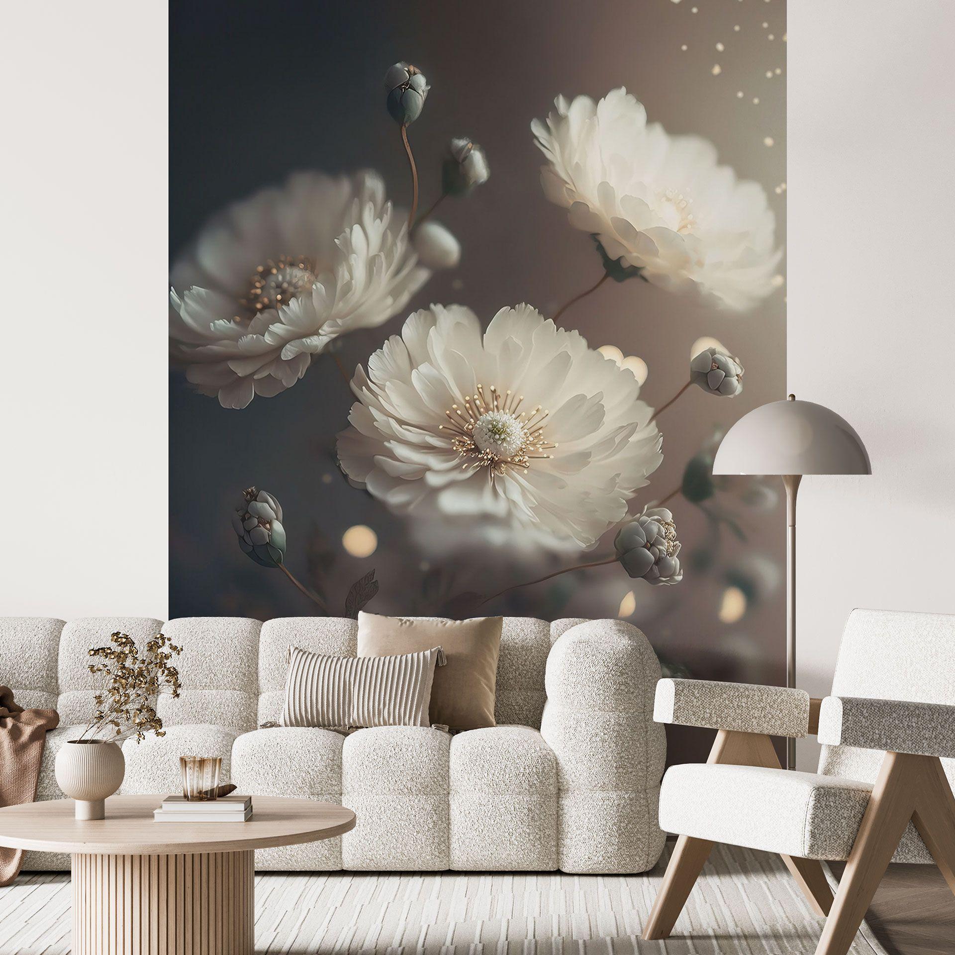Fotomural floral Flores blancas con polvo de oro - Treechild
