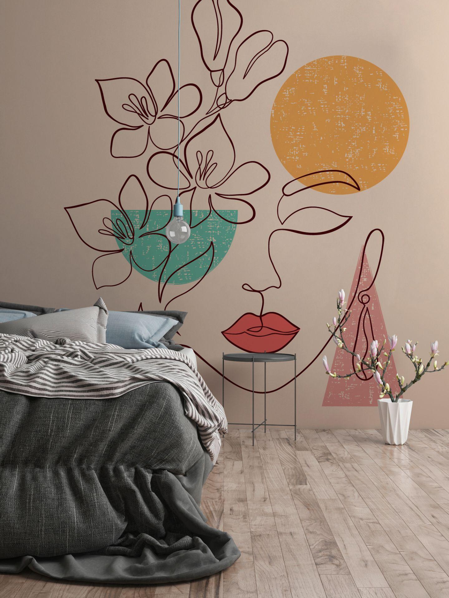 Abstract MinimalFace tapet i orangebrun - non-woven tapet Designwalls 2 - 2,55 x 3,5 m