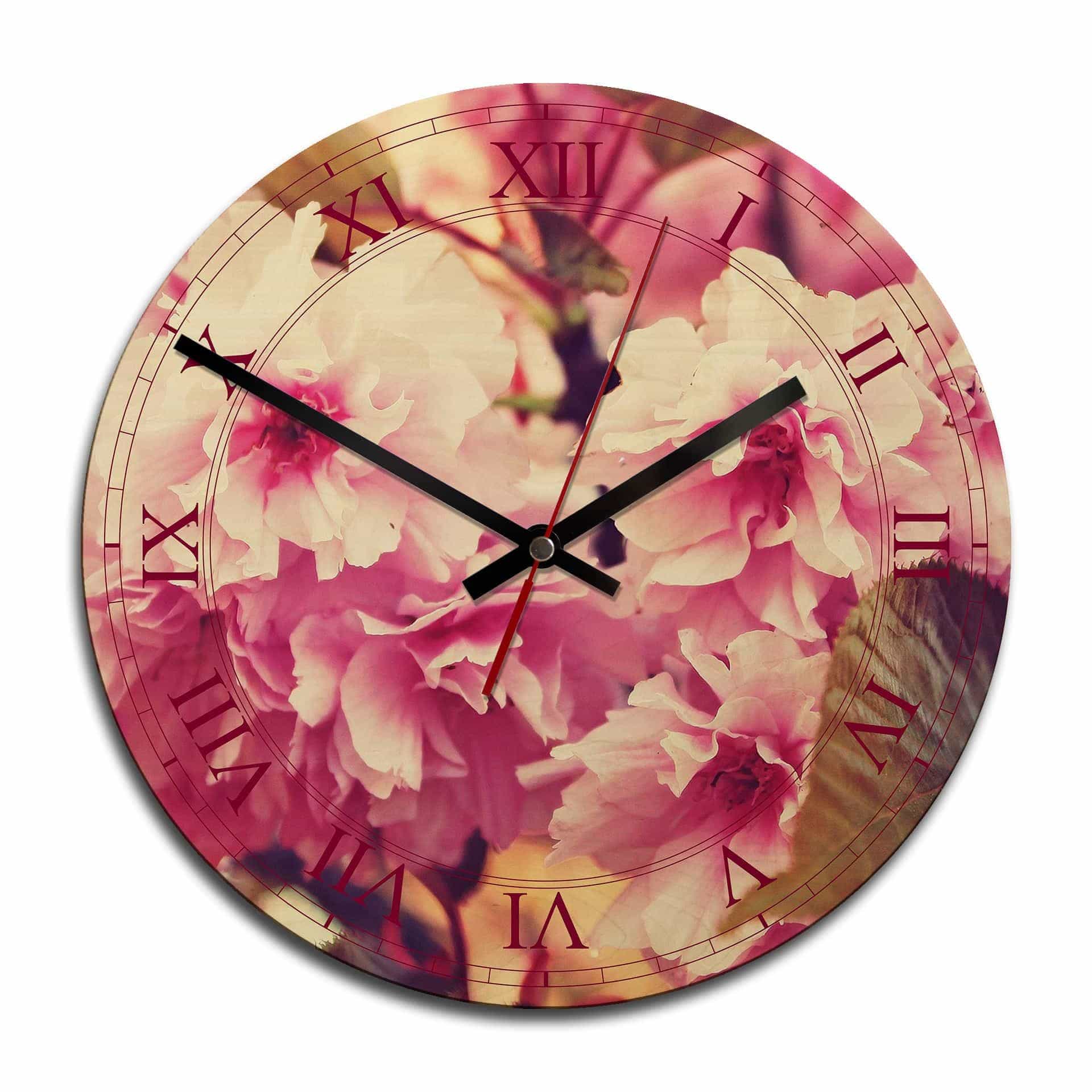 Horloge murale en bois - Fleurs de cerisier vintage