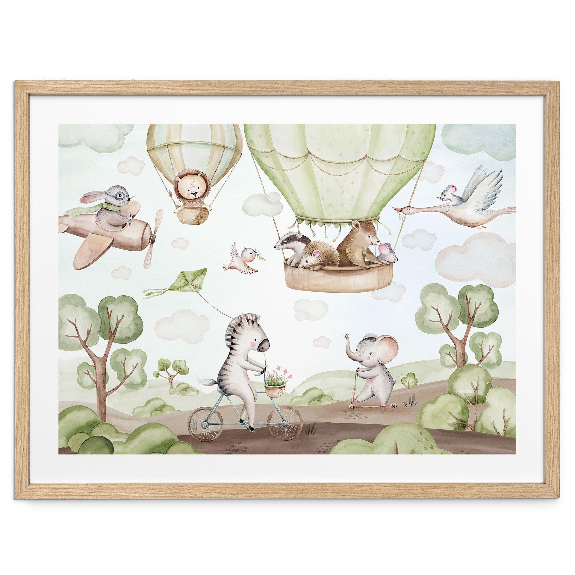 Póster para niños - Viaje en globo de los amigos animales - Kvilis