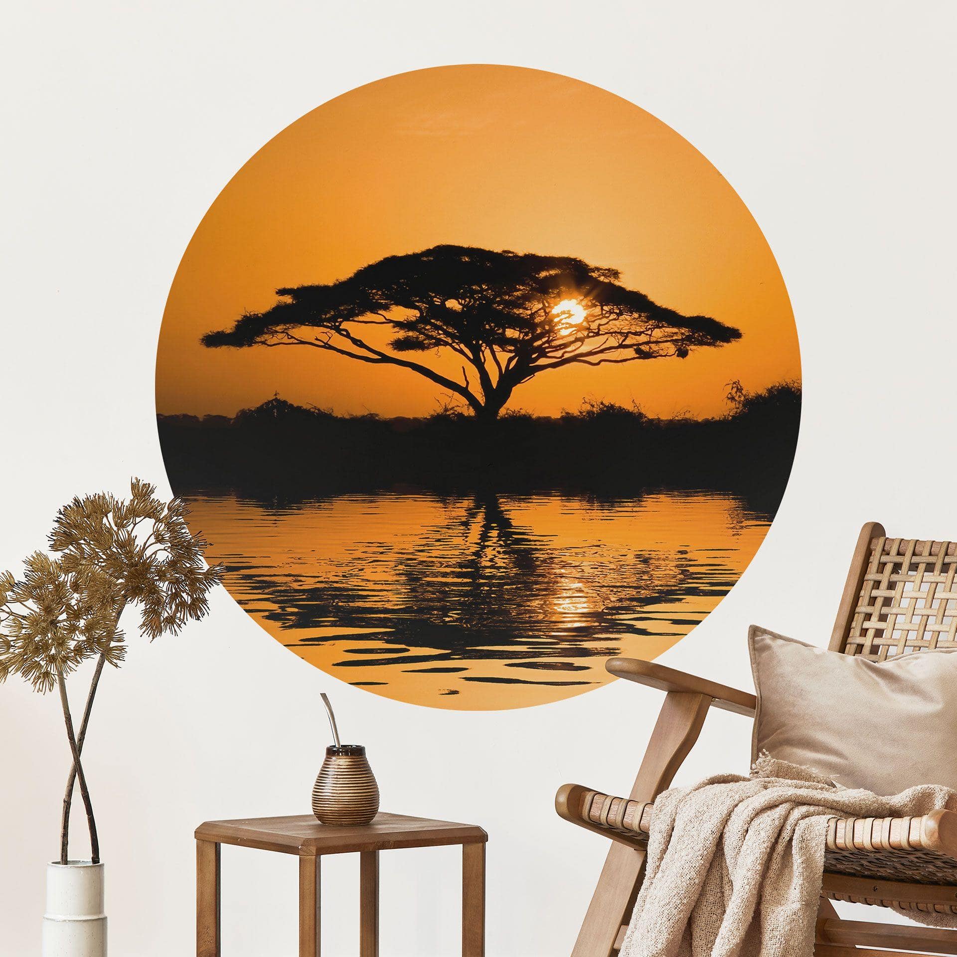 Wallsticker Afrika | Landskab ved solnedgang - Rund