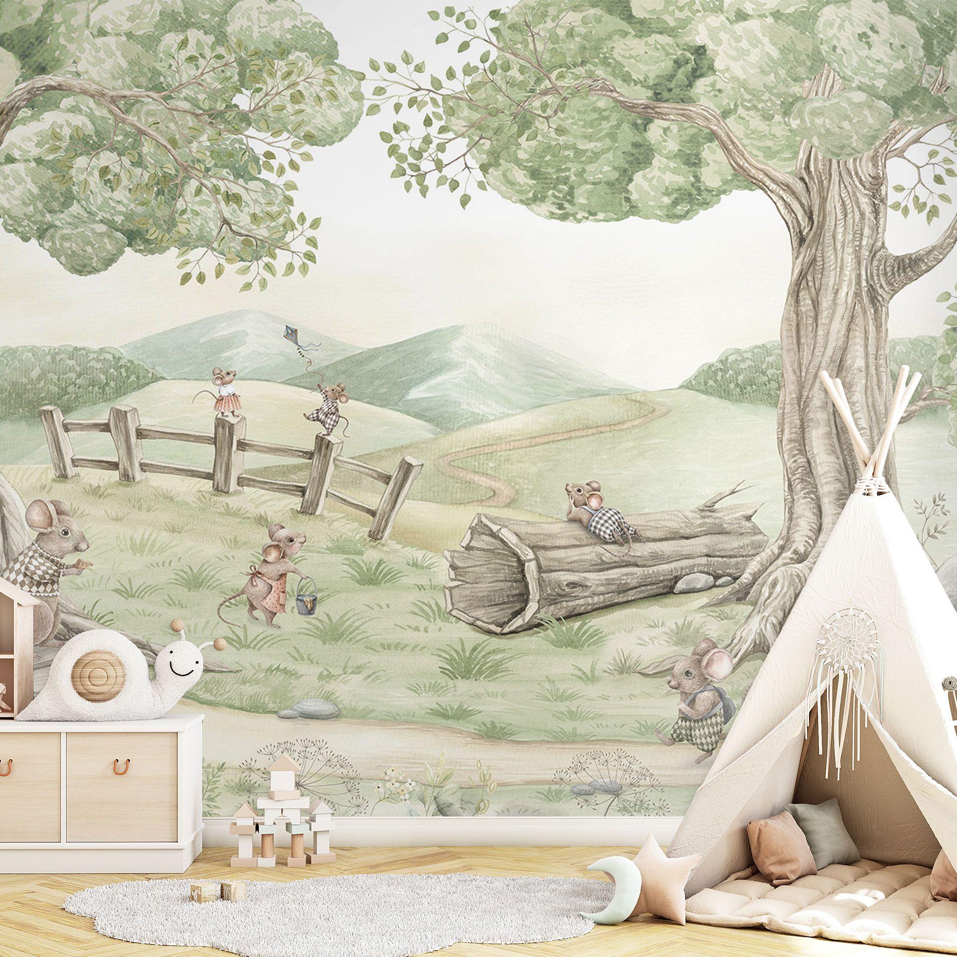 Fotomural habitación de los niños ratón de la familia en el bosque - Kikki Belle