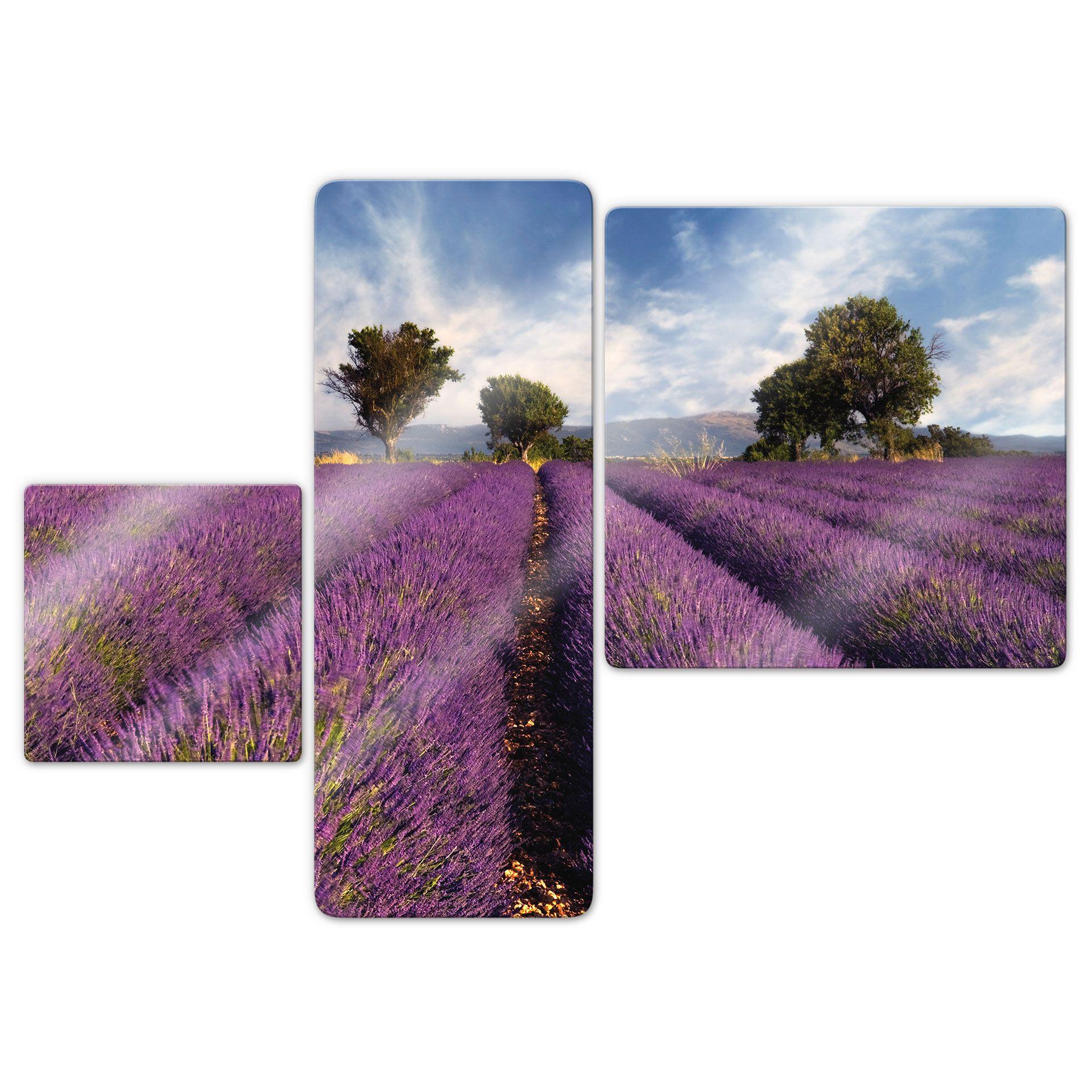 Tableau en verre - Champ de lavande (3 parties)