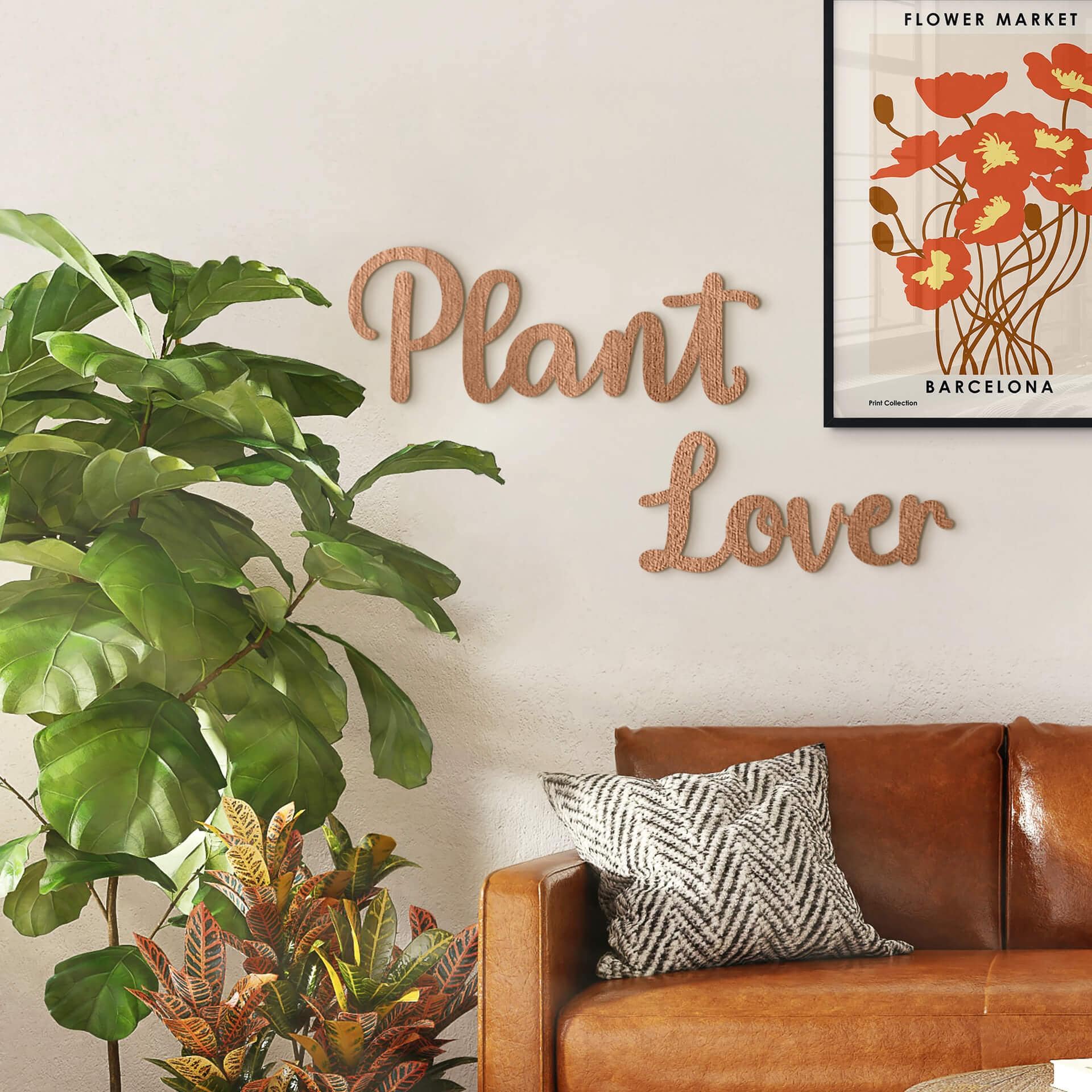 Decoración de madera 3D letras Plant Lover - caoba