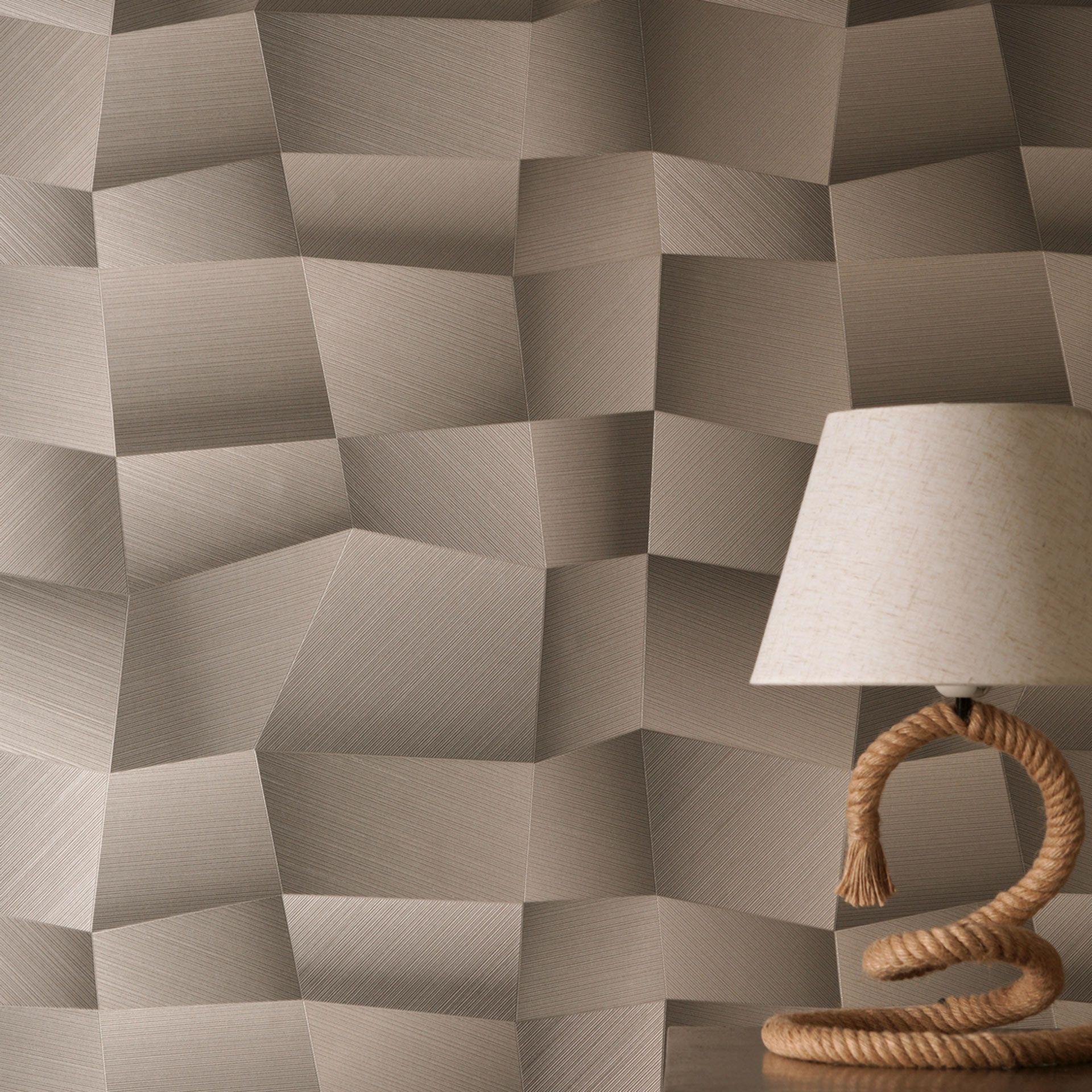 Ikke-vævet tapet Damian Refined Dimensions 3D geometrisk grå metallic - moderne struktureret tapet