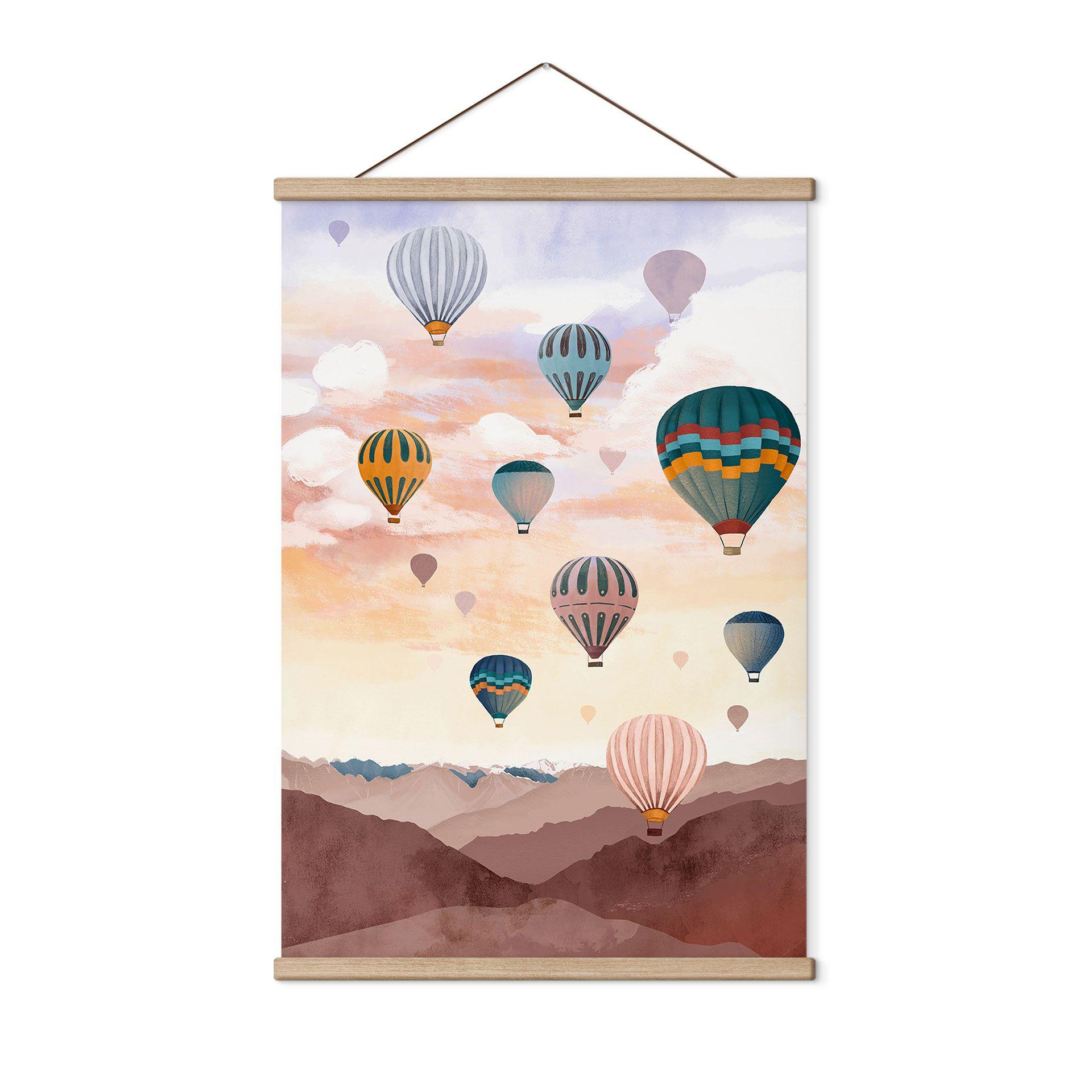 Póster de tela Volando alto con los globos aerostáticos - Goed Blauw