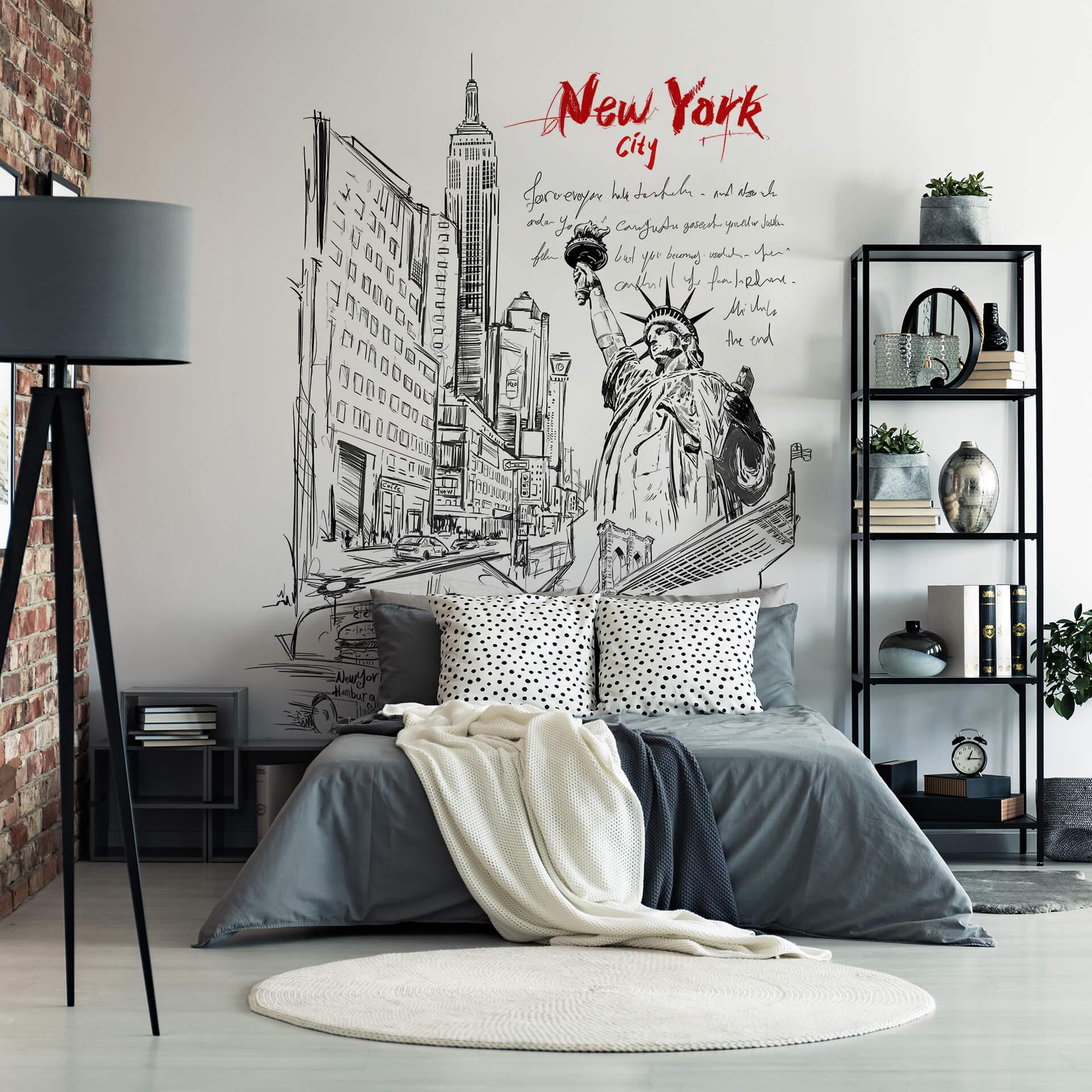 Fototapet Love your City - New York Frihedsgudinden Sort/hvid