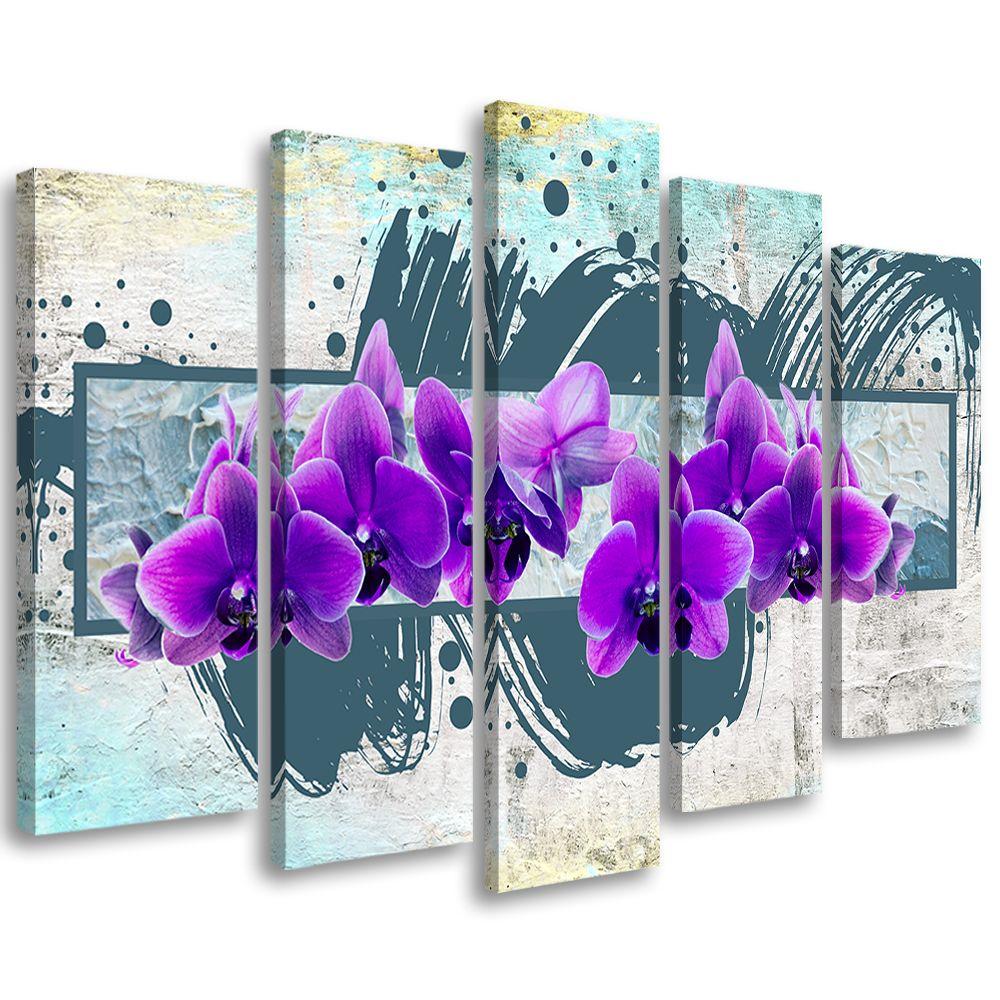 5 stykke lærred print Lilla orkidé blomster