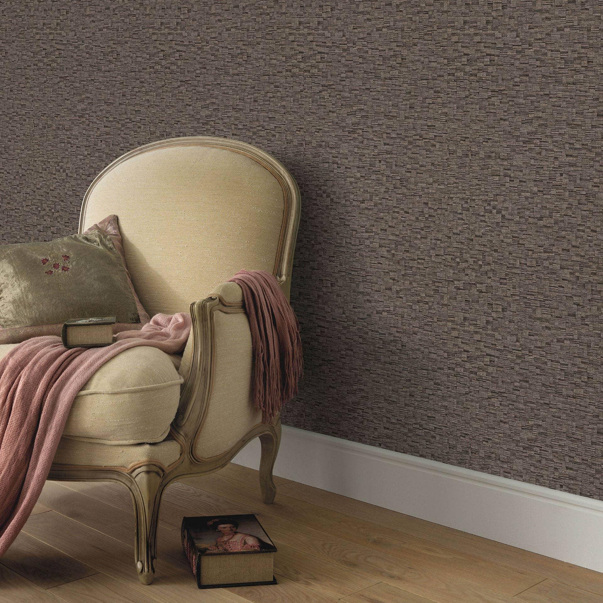 Papier peint intissé gris foncé avec structure tissée moderne marquant et intemporel élégant