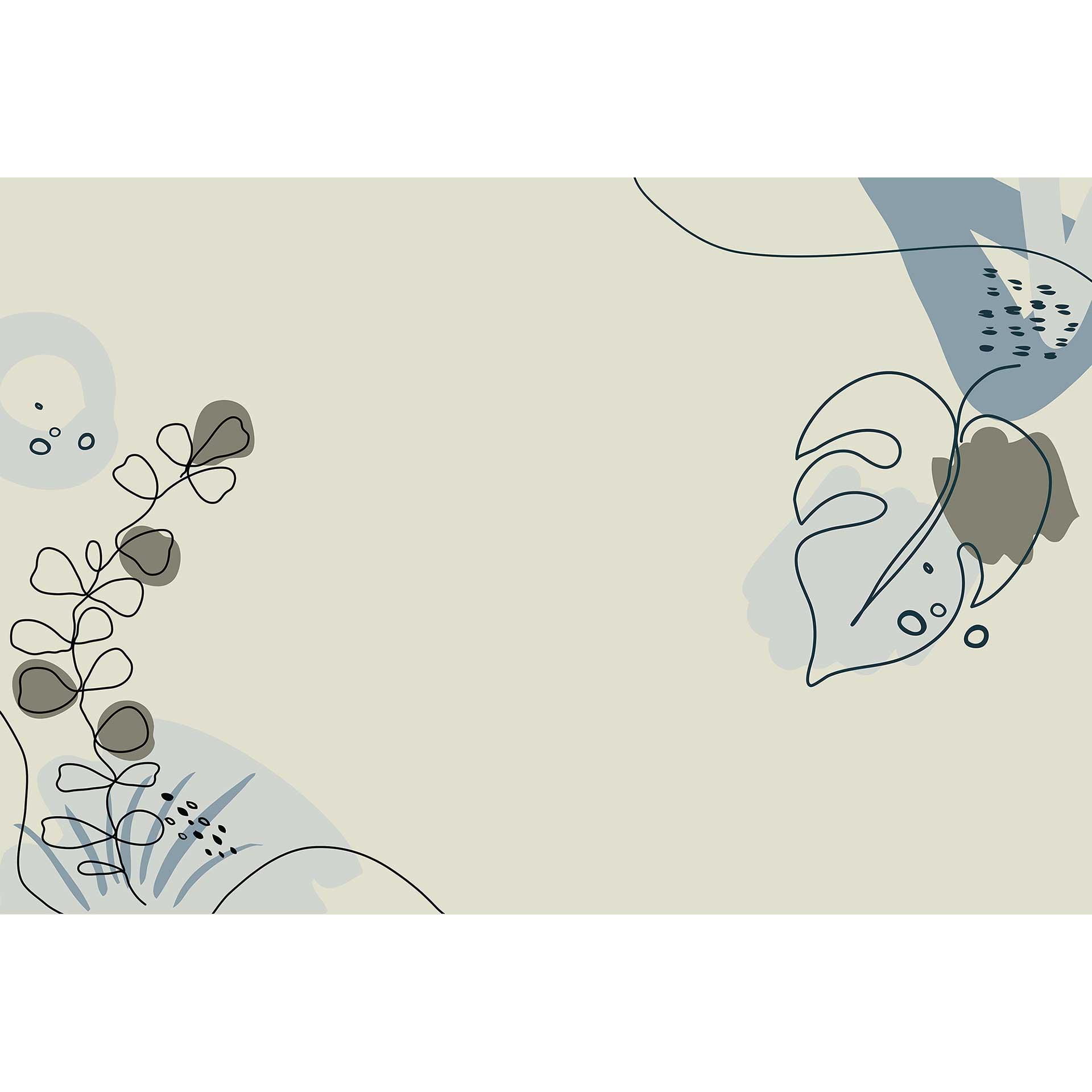 Livingwalls papier peint photo ARTist Drawn Leaves avec illustrations bleu, crème, gris