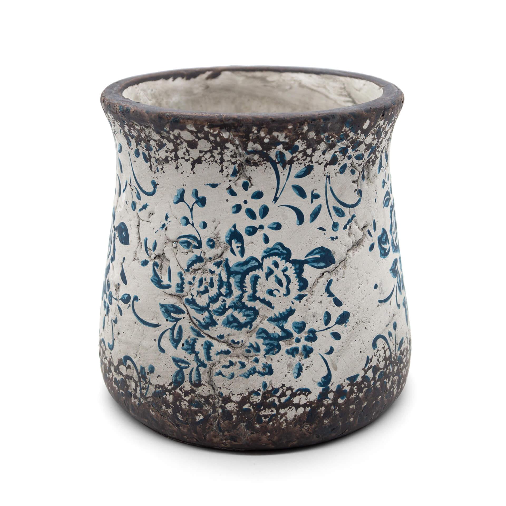 Vintage Pflanzentopf Beton mit Blumenmuster 14,5x14,5 cm