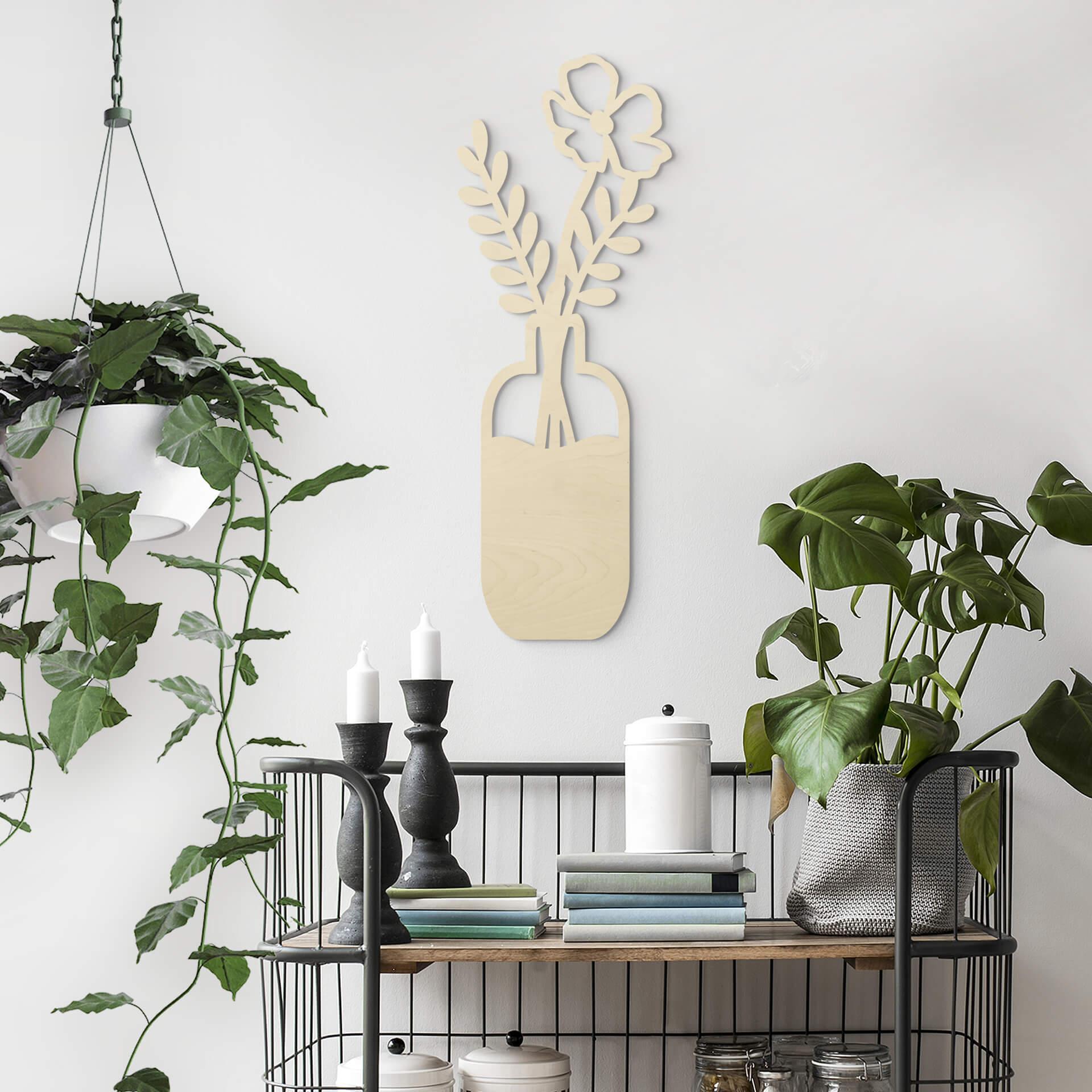 Decoración mural de madera flores en jarrón - madera de álamo
