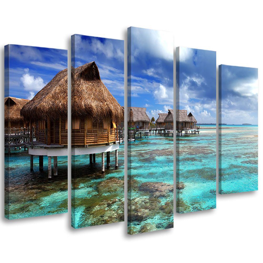5 stykke lærredstryk Tropical Sea Beach House